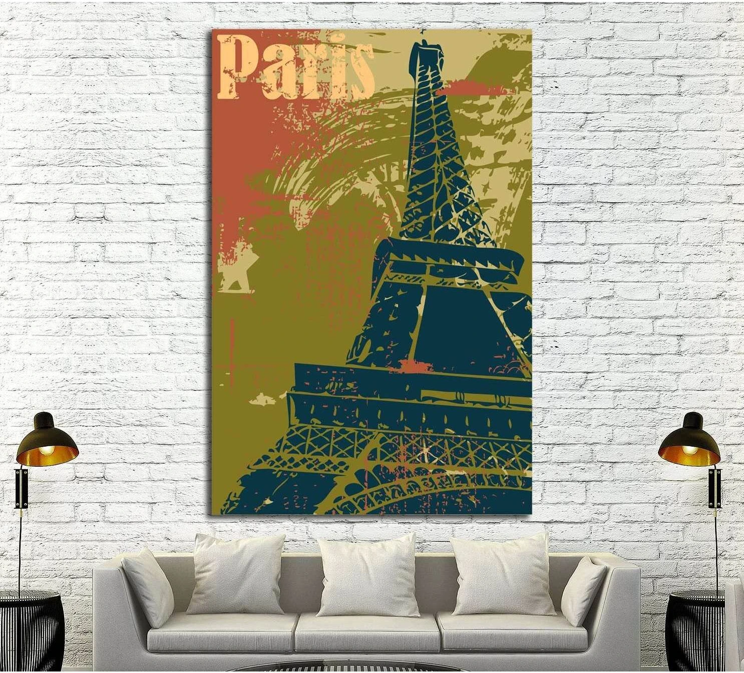 Grunge style Eiffel Tower layout №4524 Ready to Hang Canvas Print - Zellart Canvas Prints ALL_Products, s-4524