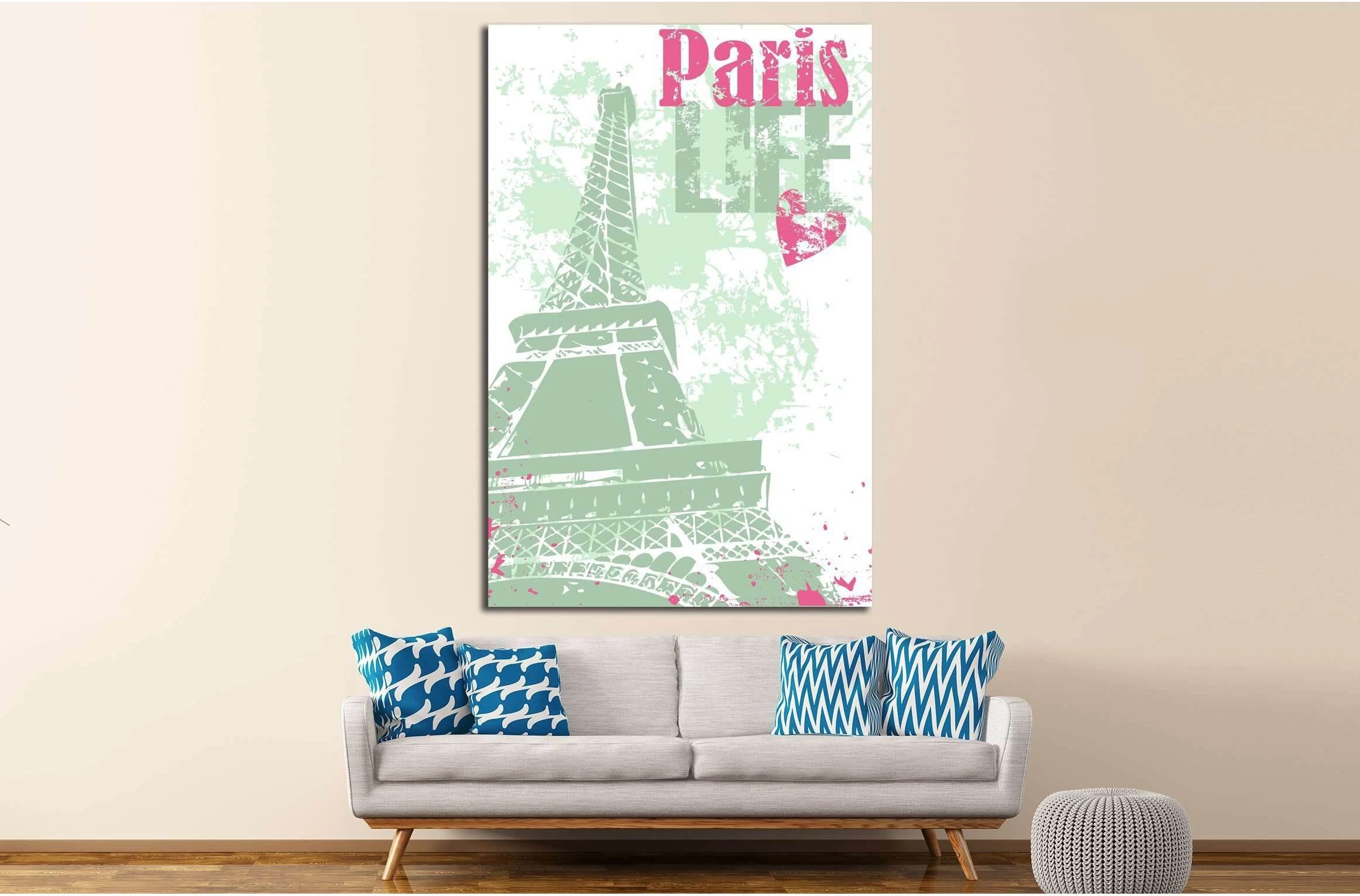 Grunge style Eiffel Tower layout №4525 Ready to Hang Canvas Print - Zellart Canvas Prints ALL_Products, s-4525
