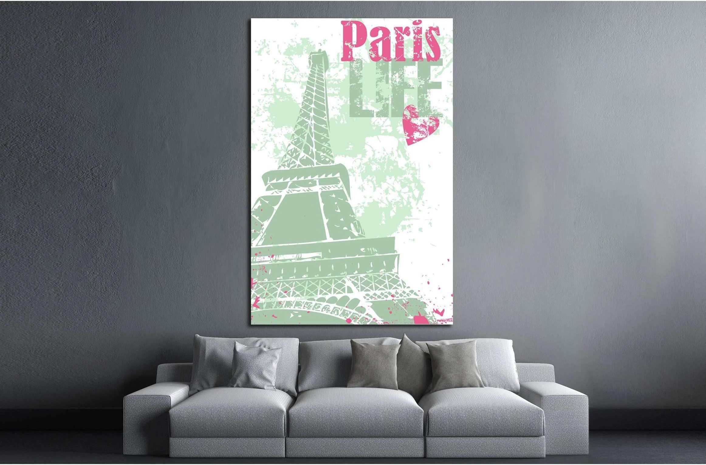 Grunge style Eiffel Tower layout №4525 Ready to Hang Canvas Print - Zellart Canvas Prints ALL_Products, s-4525