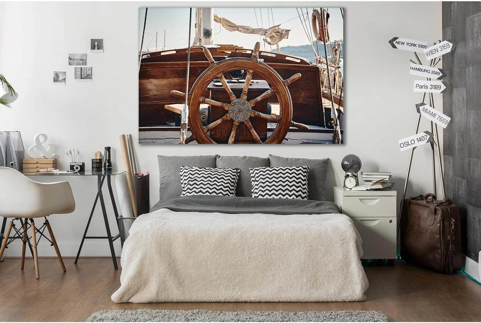 Hand Wheel On A Wooden Sailing Yacht №SL782 Ready to Hang Canvas Print - Zellart Canvas Prints 0new, ALL_Products, Engine, Engines Wall Art