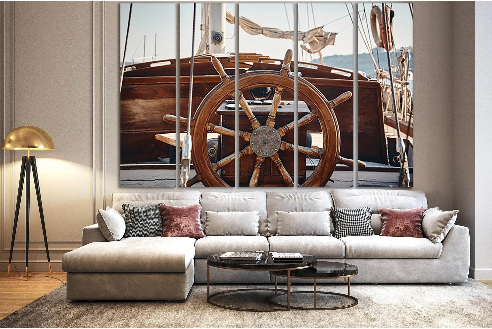 Hand Wheel On A Wooden Sailing Yacht №SL782 Ready to Hang Canvas Print - Zellart Canvas Prints 0new, ALL_Products, Engine, Engines Wall Art