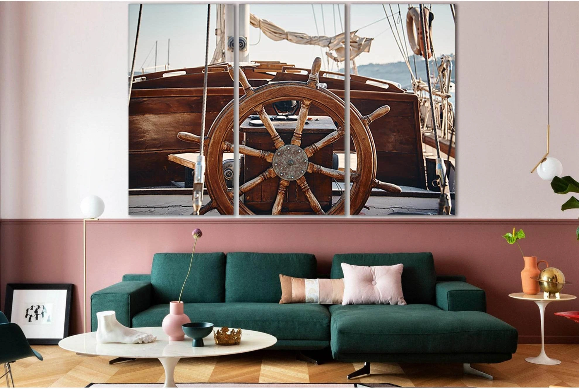 Hand Wheel On A Wooden Sailing Yacht №SL782 Ready to Hang Canvas Print - Zellart Canvas Prints 0new, ALL_Products, Engine, Engines Wall Art