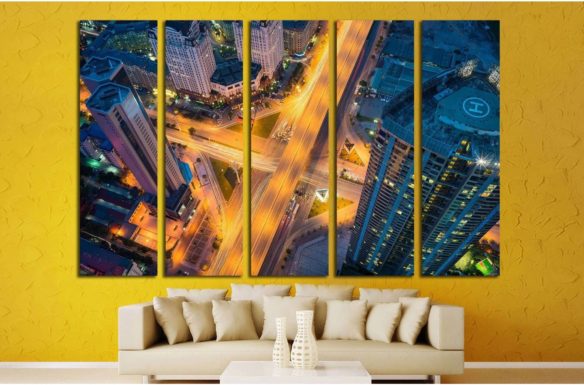 Hanoi cityscape, intersection Pham Hung - Duong Dinh Nghe, Vietnam №1555 Ready to Hang Canvas Print - Zellart Canvas Prints ALL_Products, s-1555