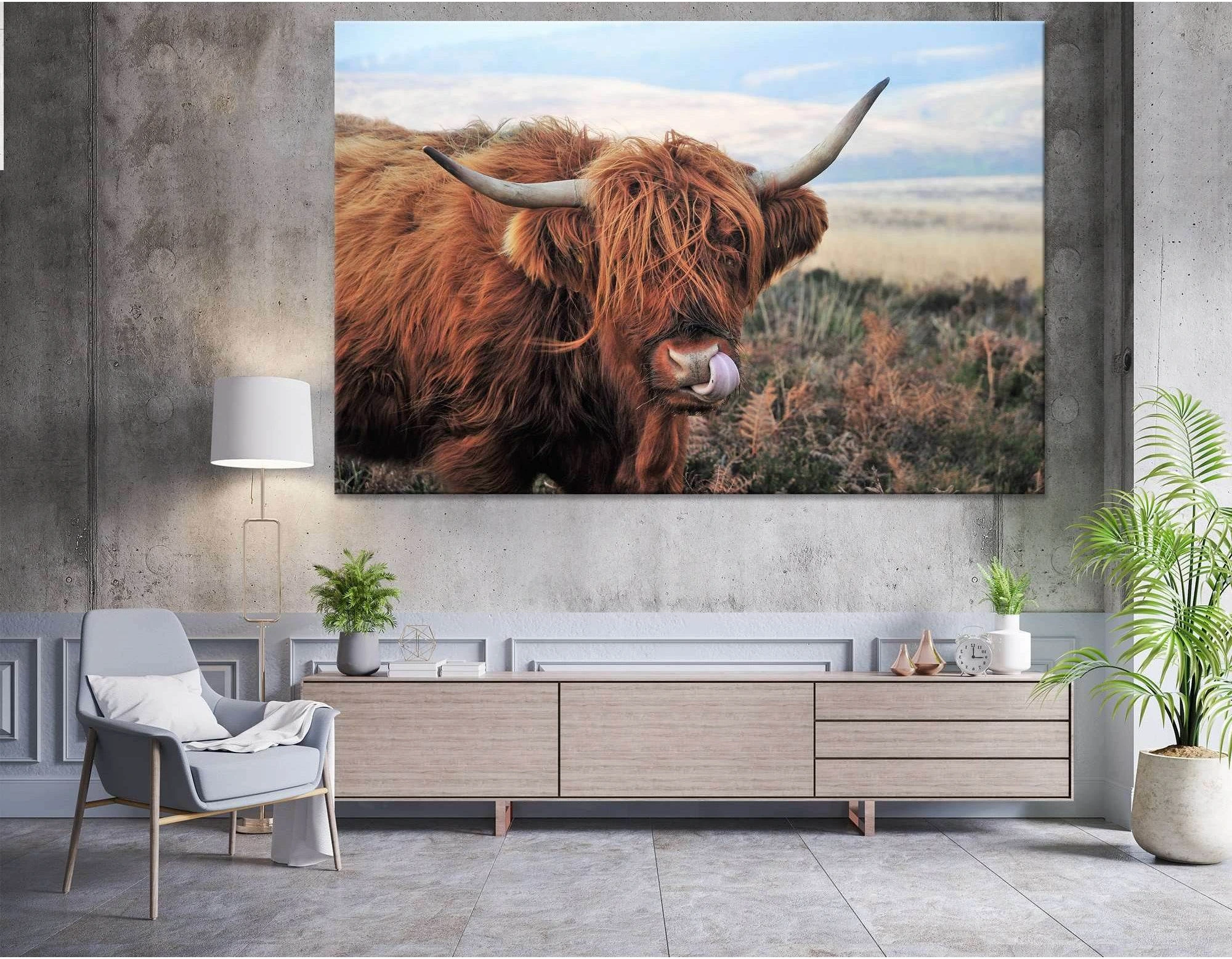 Hardy Scottish Highland Cows Living on Moorland №04131 Ready to Hang Canvas Print - Zellart Canvas Prints ALL_Products, Cow