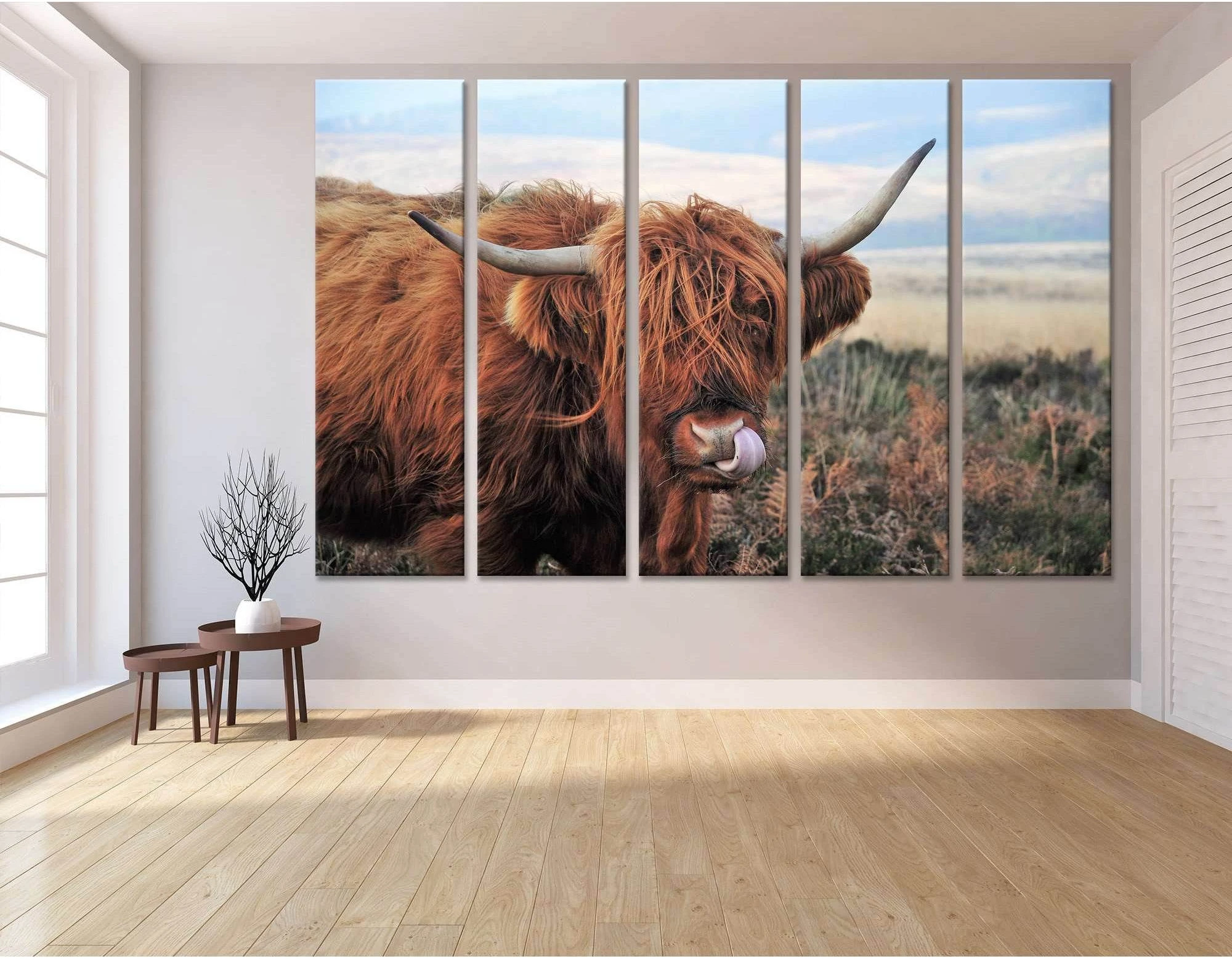 Hardy Scottish Highland Cows Living on Moorland №04131 Ready to Hang Canvas Print - Zellart Canvas Prints ALL_Products, Cow
