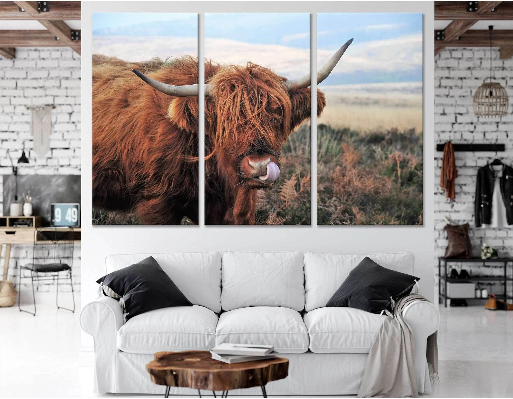Hardy Scottish Highland Cows Living on Moorland №04131 Ready to Hang Canvas Print - Zellart Canvas Prints ALL_Products, Cow
