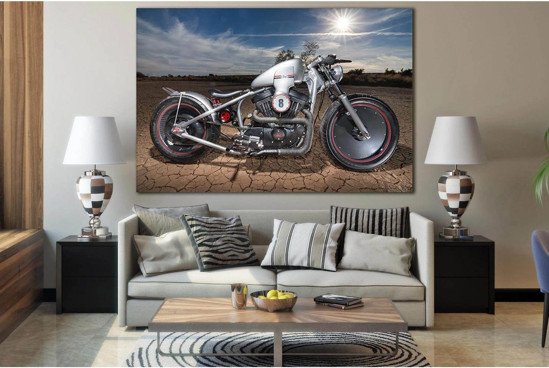 Harley Davidson In The Desert №SL921 Ready to Hang Canvas Print - Zellart Canvas Prints 0new, ALL_Products, Sports & Motivation