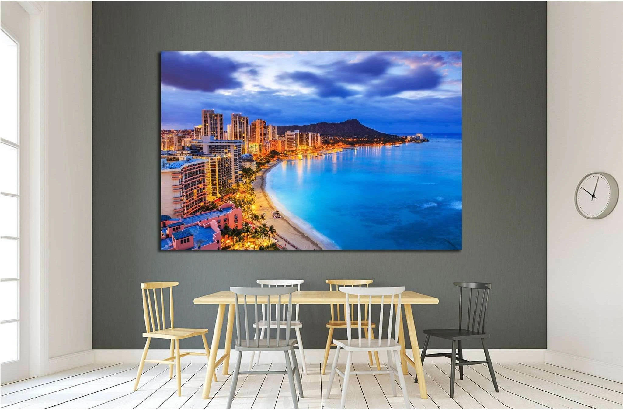 Hawaii, Skyline of Honolulu, Diamond Head volcano, Waikiki Beach №1737 Ready to Hang Canvas Print - Zellart Canvas Prints ALL_Products, s-1737