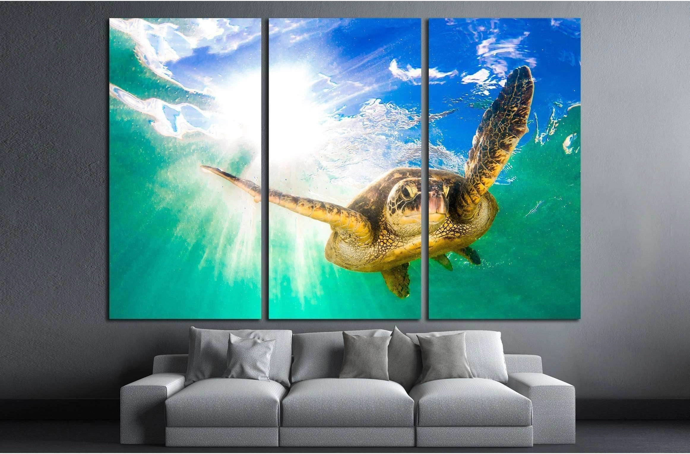 Hawaiian Green Sea Turtle cruising in the warm waters of the Pacific Ocean in Hawaii №2355 Ready to Hang Canvas Print - Zellart Canvas Prints ALL_Products, s-2355
