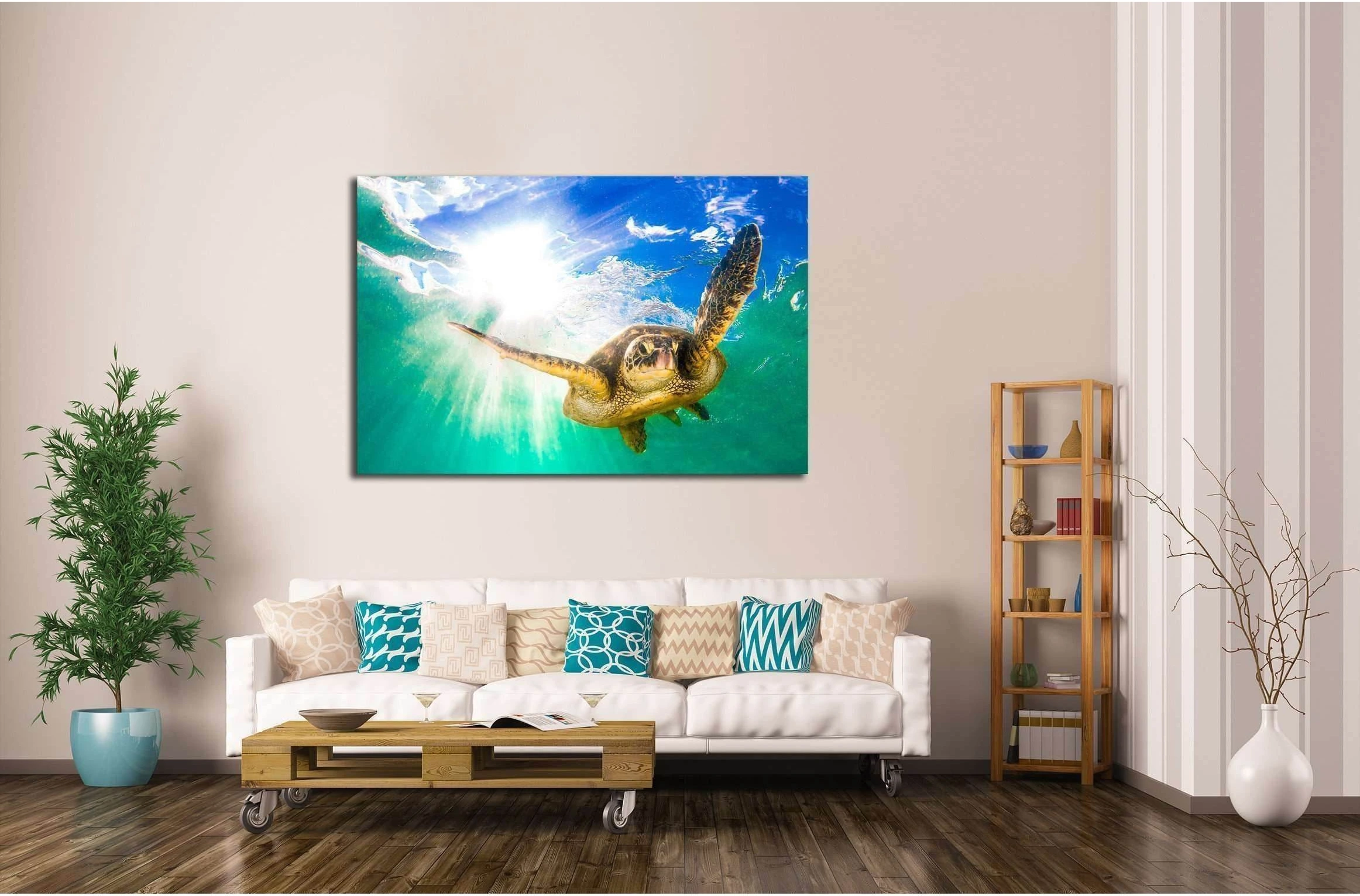 Hawaiian Green Sea Turtle cruising in the warm waters of the Pacific Ocean in Hawaii №2355 Ready to Hang Canvas Print - Zellart Canvas Prints ALL_Products, s-2355