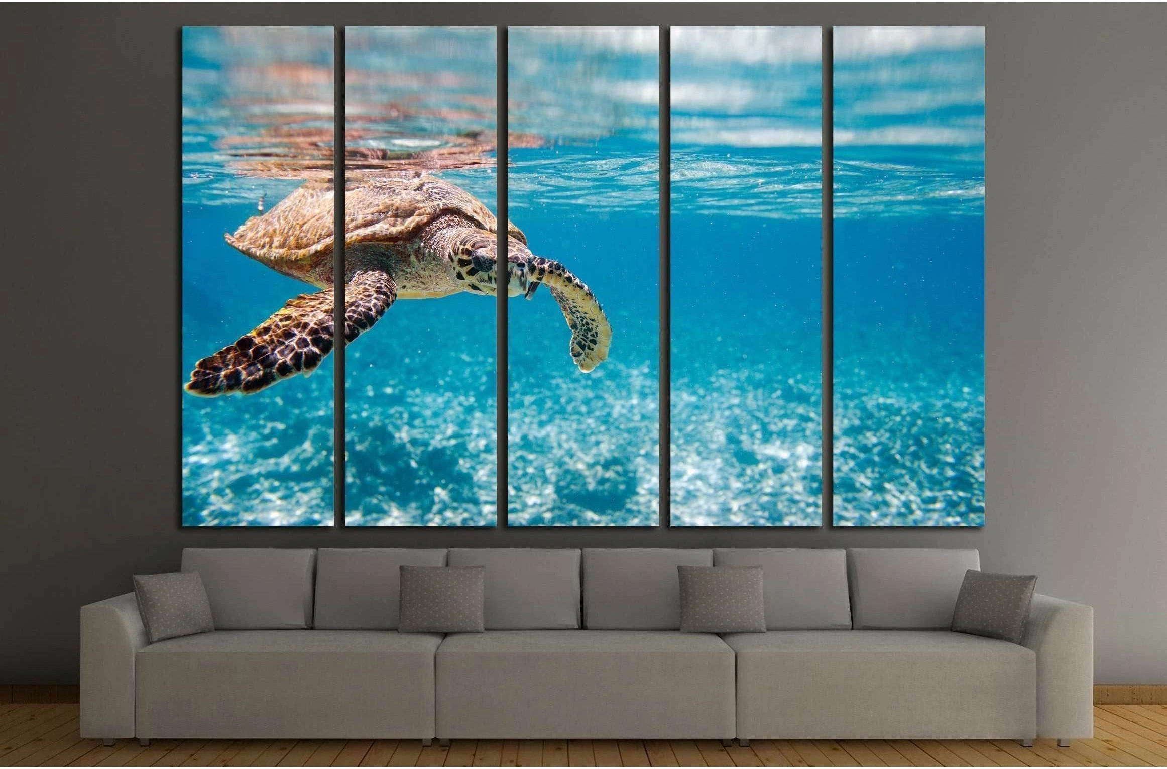 Hawksbill sea turtle swimming in Indian ocean in Seychelles №2336 Ready to Hang Canvas Print - Zellart Canvas Prints ALL_Products, s-2336
