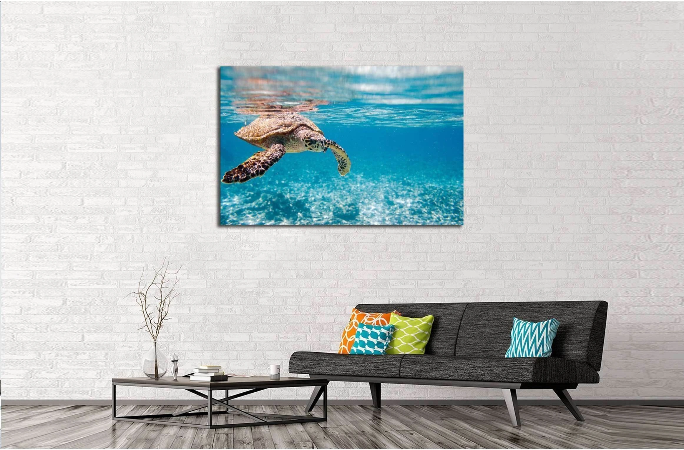 Hawksbill sea turtle swimming in Indian ocean in Seychelles №2336 Ready to Hang Canvas Print - Zellart Canvas Prints ALL_Products, s-2336