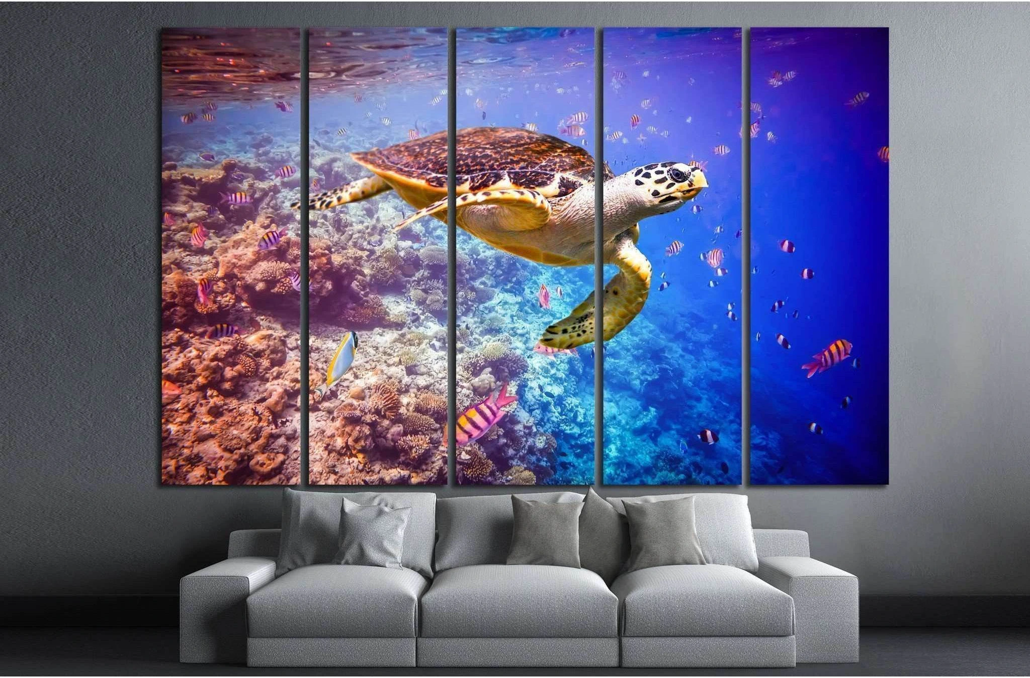Hawksbill Turtle, Maldives, Ocean coral reef №1398 Ready to Hang Canvas Print - Zellart Canvas Prints ALL_Products, s-1398