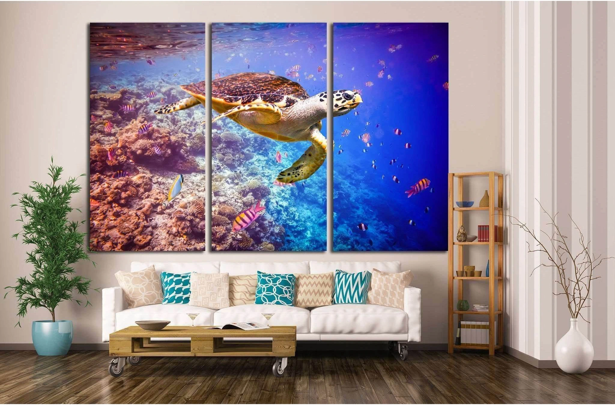 Hawksbill Turtle, Maldives, Ocean coral reef №1398 Ready to Hang Canvas Print - Zellart Canvas Prints ALL_Products, s-1398