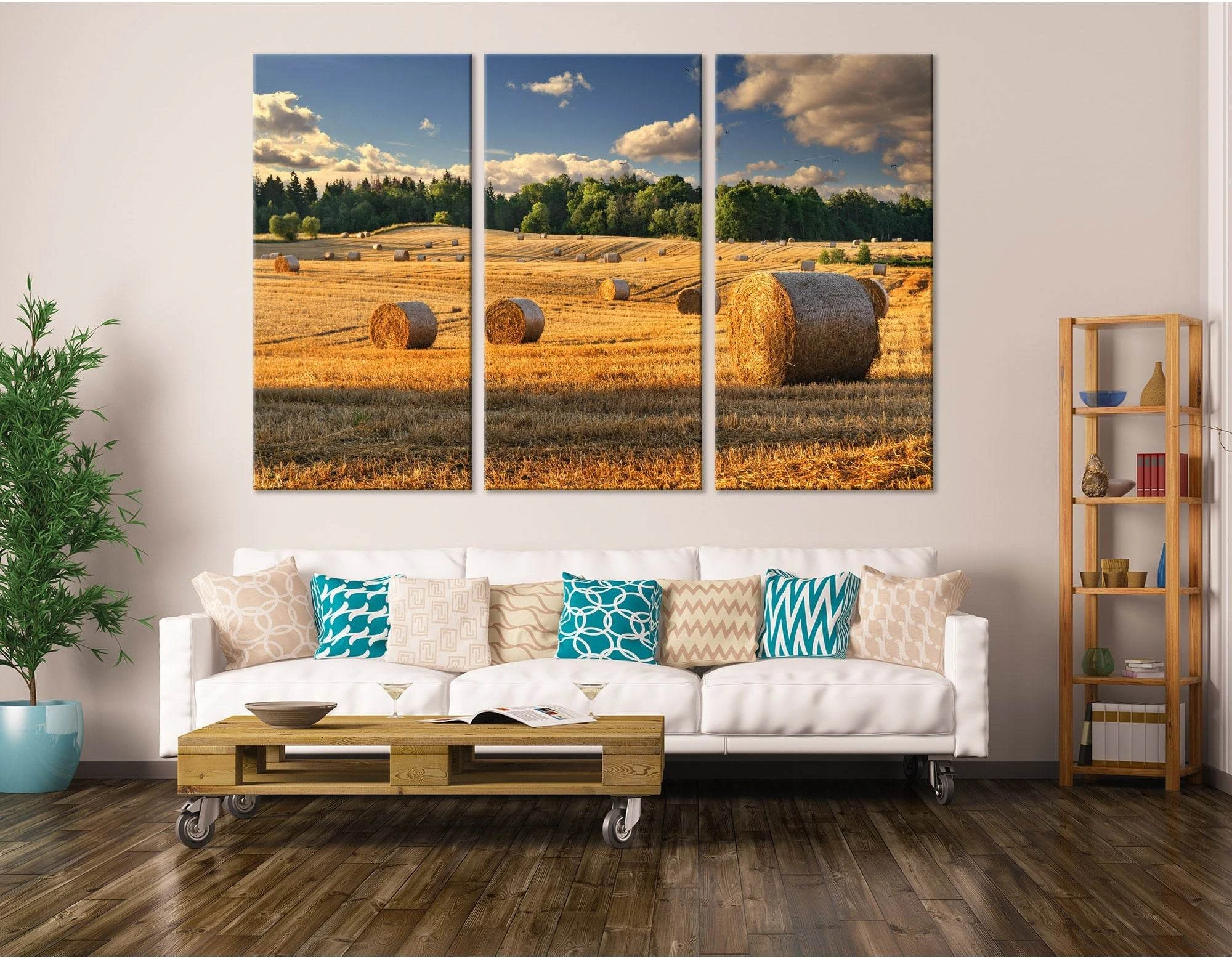 Haystacks On The Golden Field In Poland №04233 Ready to Hang Canvas Print - Zellart Canvas Prints ALL_Products
