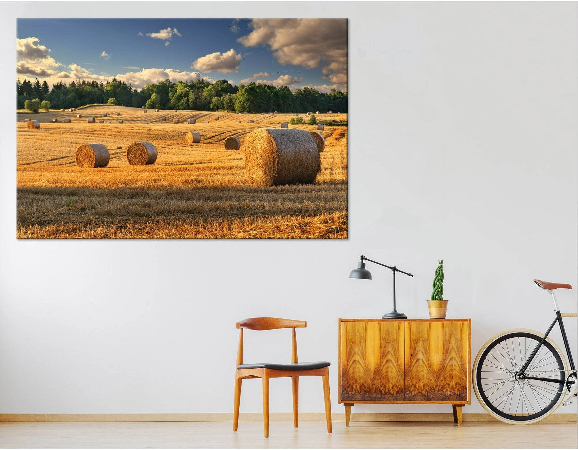 Haystacks On The Golden Field In Poland №04233 Ready to Hang Canvas Print - Zellart Canvas Prints ALL_Products