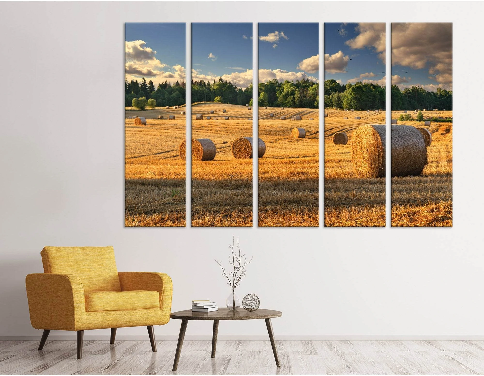 Haystacks On The Golden Field In Poland №04233 Ready to Hang Canvas Print - Zellart Canvas Prints ALL_Products