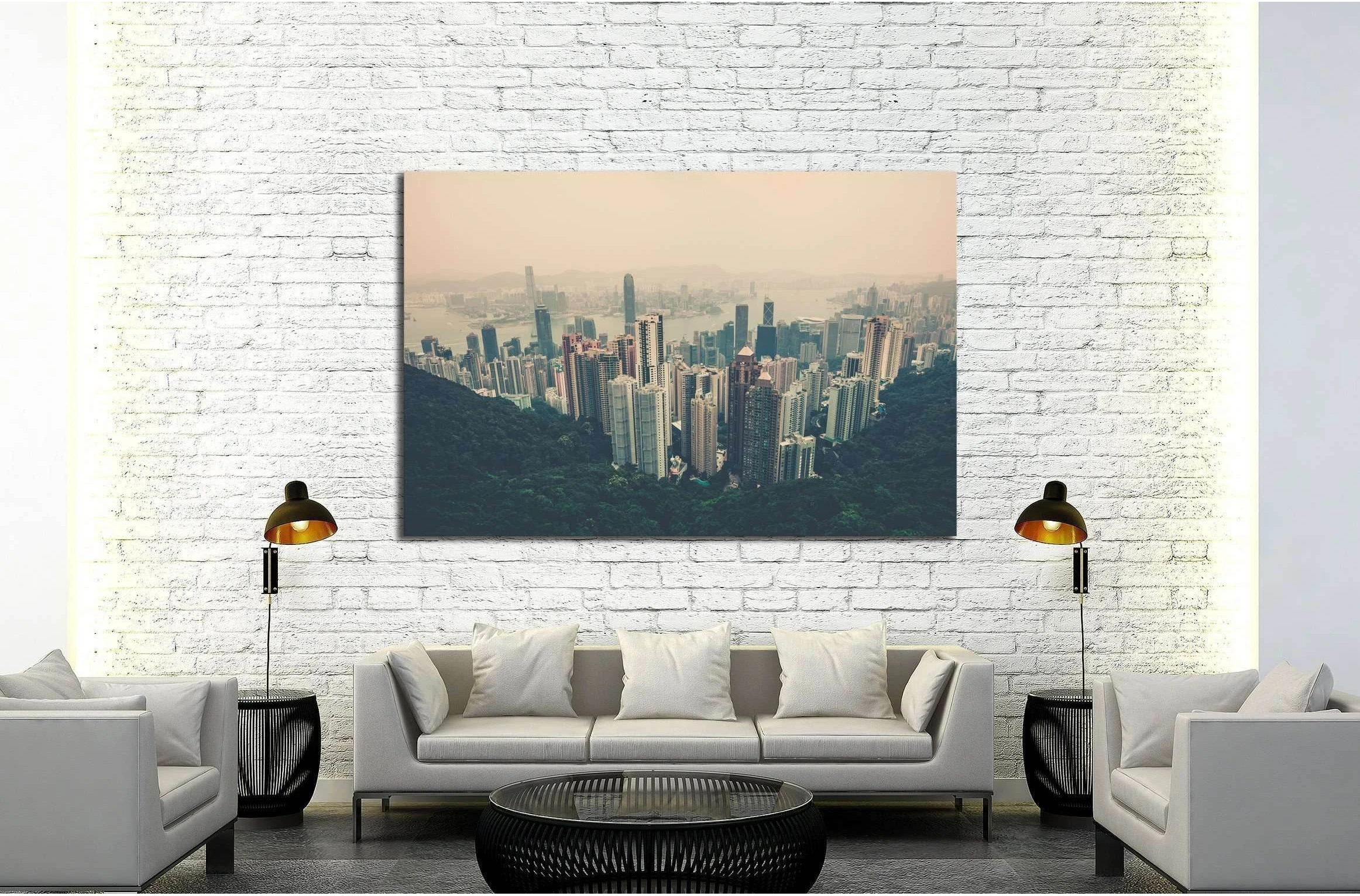 Haze Hong Kong downtown view from Victoria peak. Filtered shot №2314 Ready to Hang Canvas Print - Zellart Canvas Prints ALL_Products, s-2314