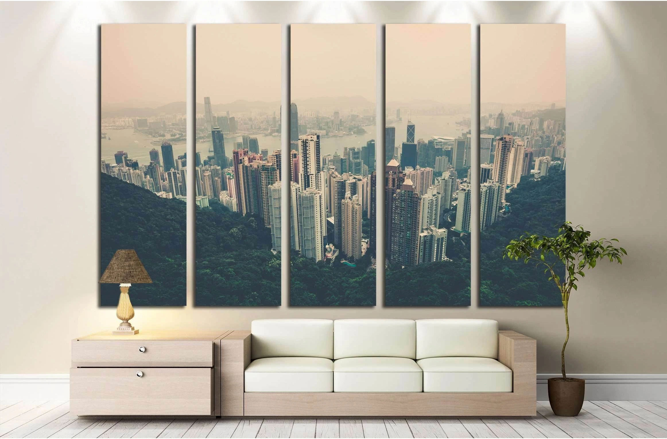 Haze Hong Kong downtown view from Victoria peak. Filtered shot №2314 Ready to Hang Canvas Print - Zellart Canvas Prints ALL_Products, s-2314