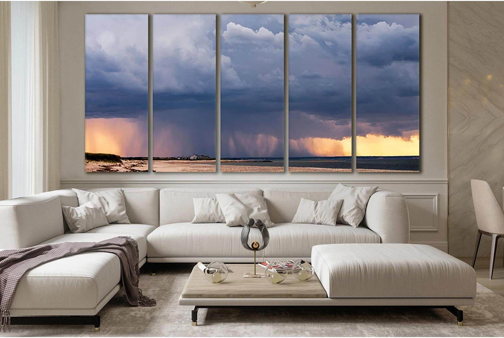 Heavy Rain Over The Sea №SL135 Ready to Hang Canvas Print - Zellart Canvas Prints 0new, ALL_Products, Beach Ocean & Waves