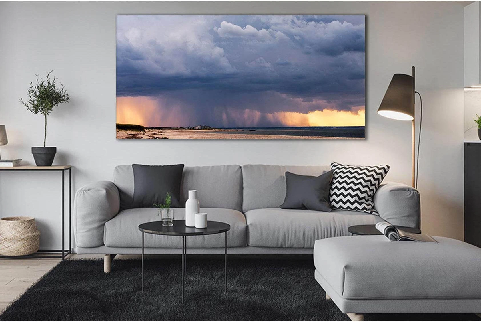 Stormy Seascape Canvas Print with Warm Horizon Glow showing ocean water, wave movement and surf.