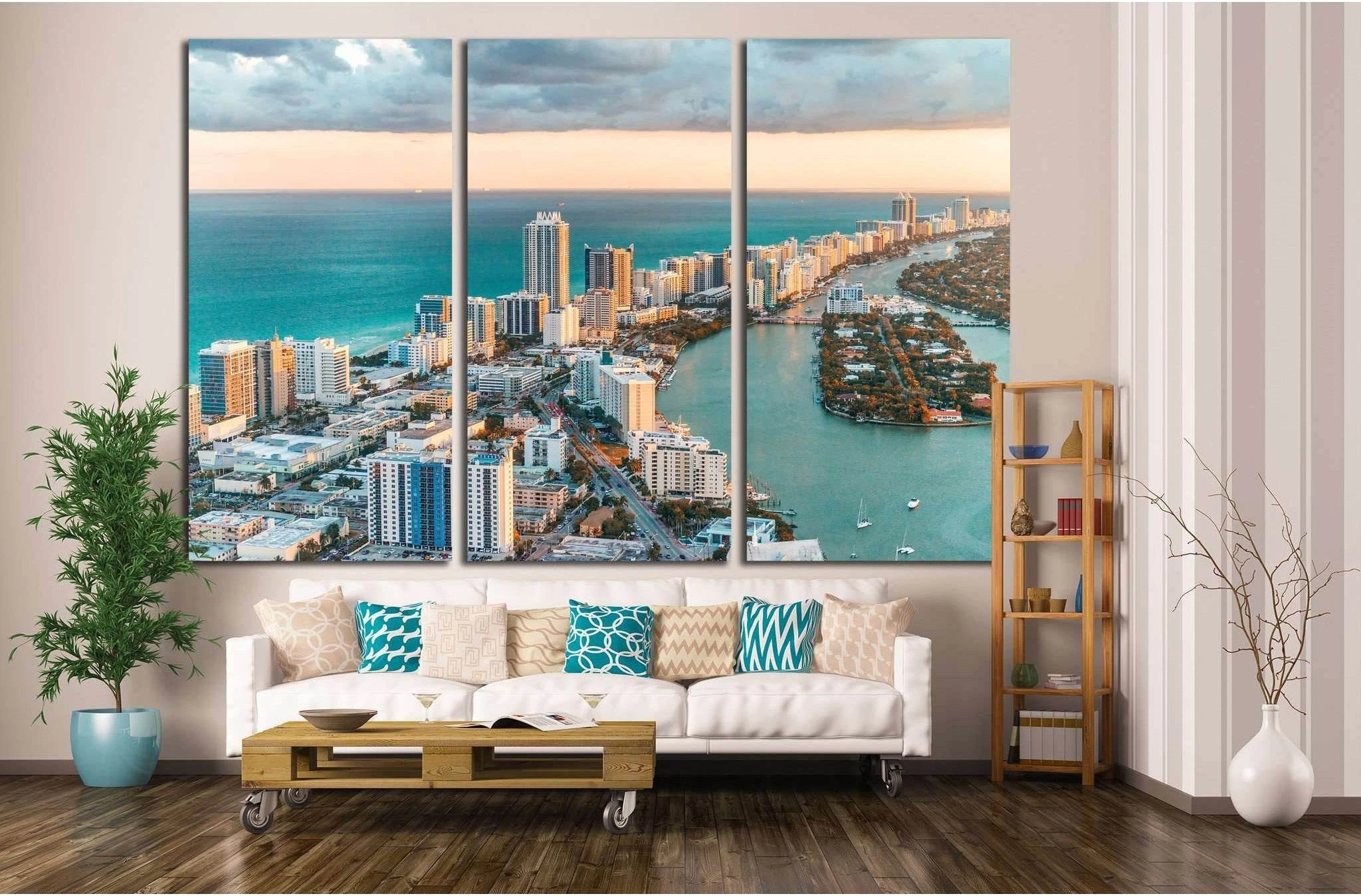 Helicopter view of South Beach, Miami №1258 Ready to Hang Canvas Print - Zellart Canvas Prints ALL_Products, s-1258