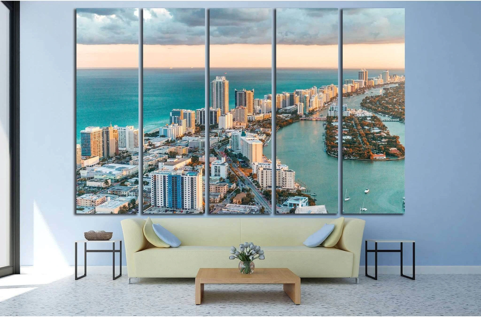 Helicopter view of South Beach, Miami №1258 Ready to Hang Canvas Print - Zellart Canvas Prints ALL_Products, s-1258
