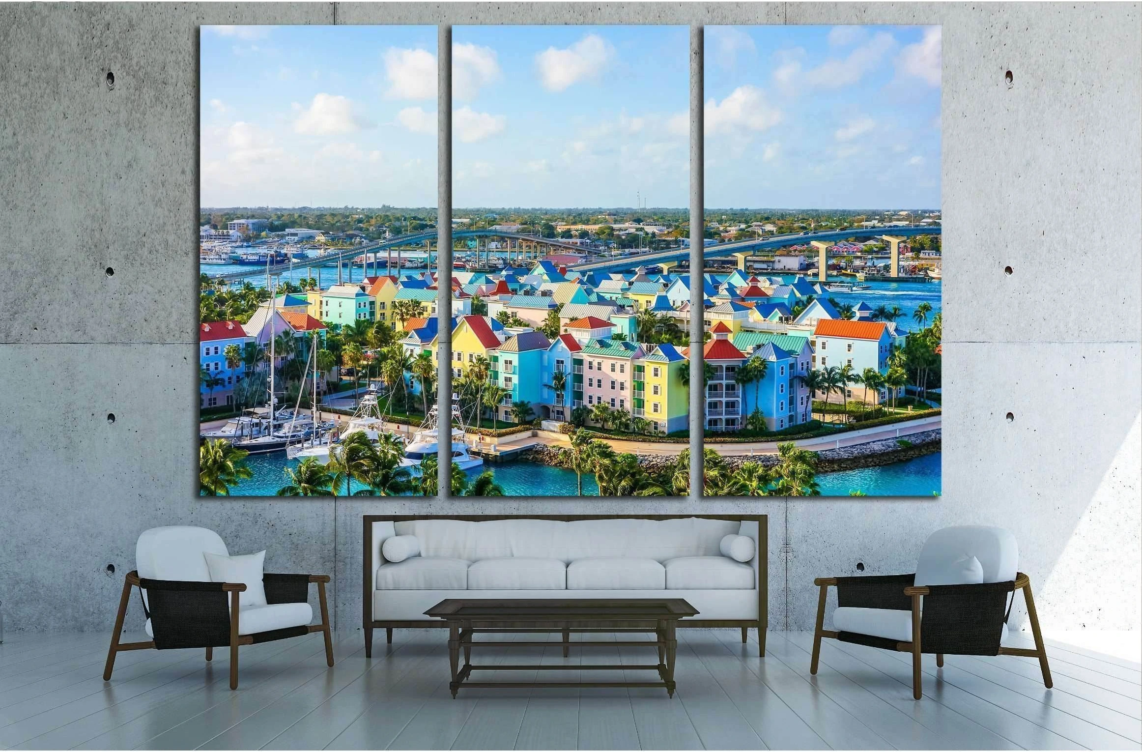 High dynamic range (HDR) Aerial view of the city of Nassau, USA №2325 Ready to Hang Canvas Print - Zellart Canvas Prints ALL_Products, s-2325
