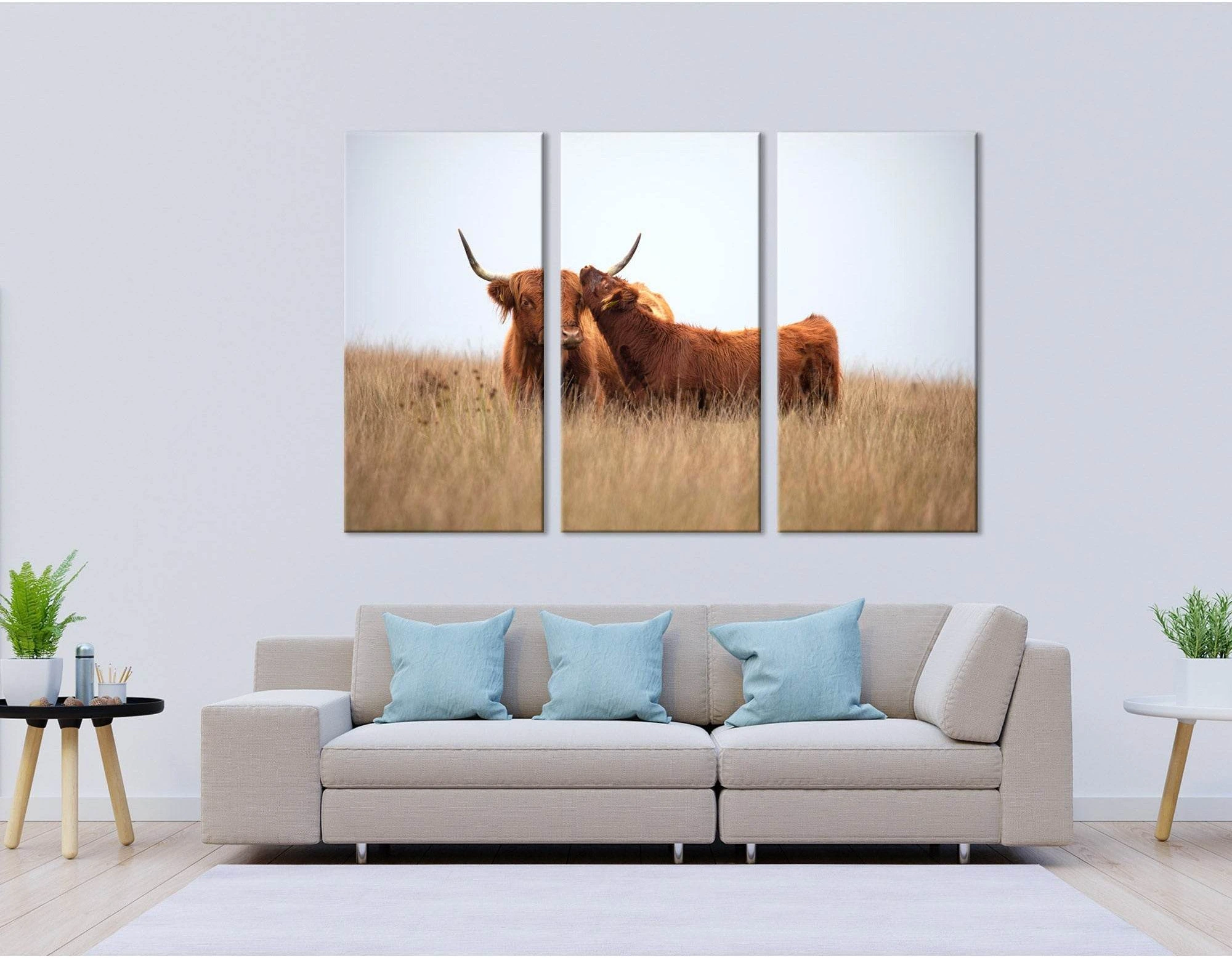 Highland Cow And Calf In The Field №04251 Ready to Hang Canvas Print - Zellart Canvas Prints ALL_Products, Cow