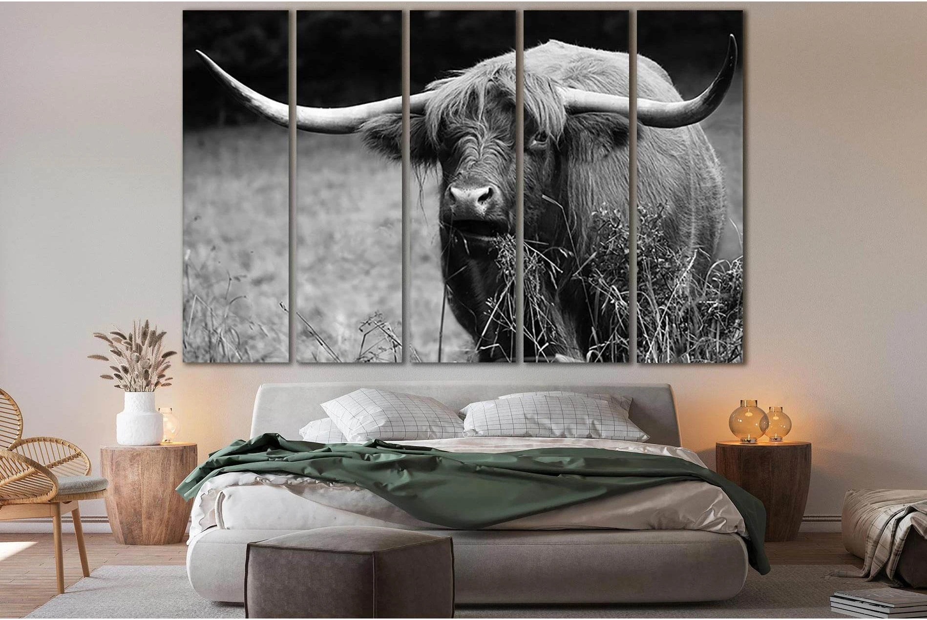 Highland Cow Black End White №SL867 Ready to Hang Canvas Print - Zellart Canvas Prints 0new, ALL_Products, Black & White Wall Art, Cow