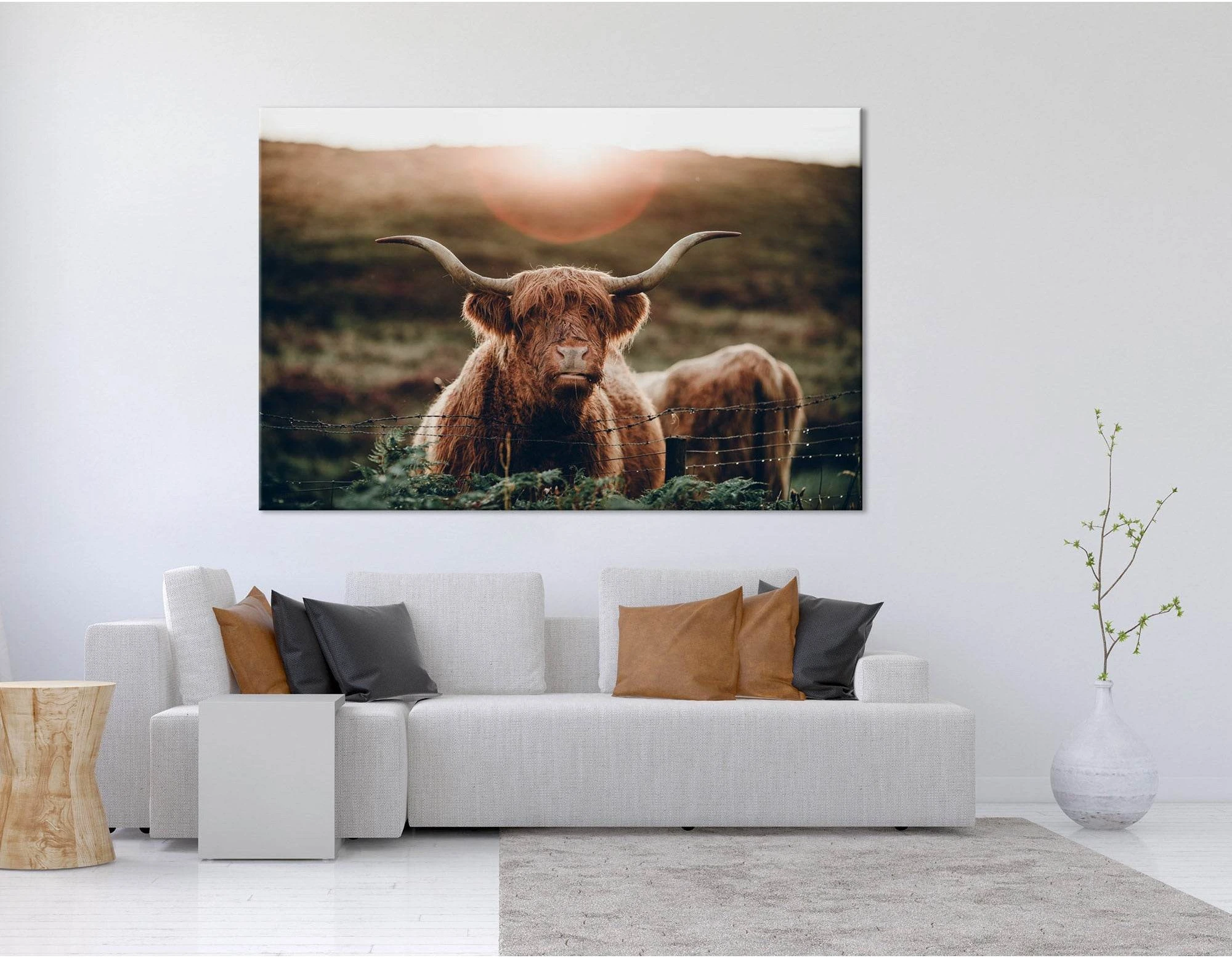 Highland Cow In A Field №04244 Ready to Hang Canvas Print - Zellart Canvas Prints ALL_Products, Cow