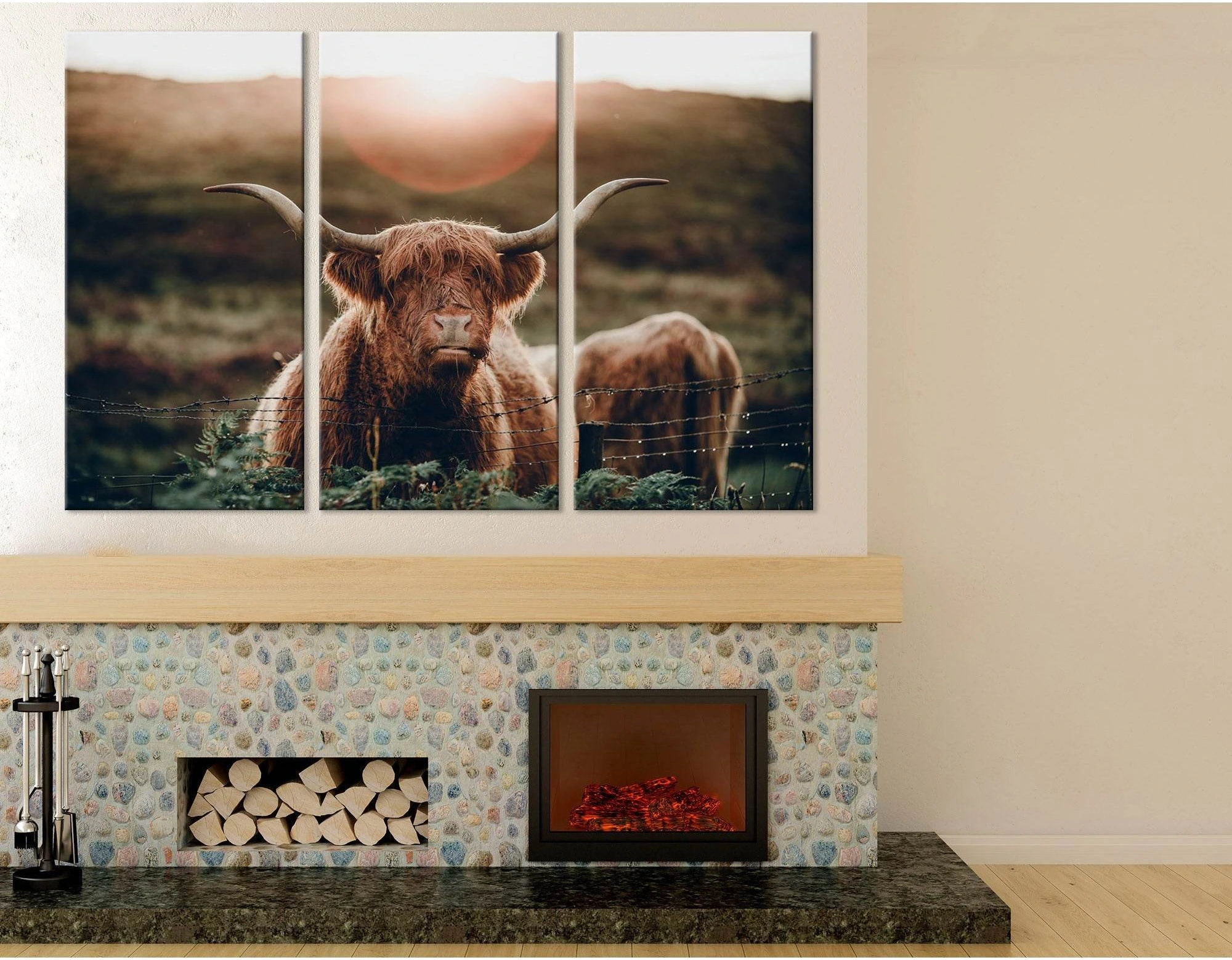 Highland Cow In A Field №04244 Ready to Hang Canvas Print - Zellart Canvas Prints ALL_Products, Cow