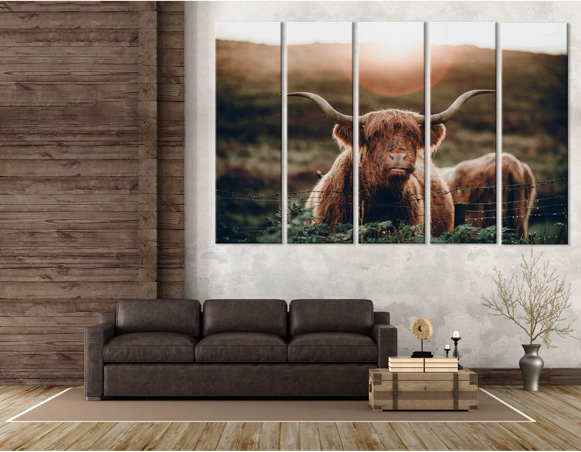 Highland Cow In A Field №04244 Ready to Hang Canvas Print - Zellart Canvas Prints ALL_Products, Cow