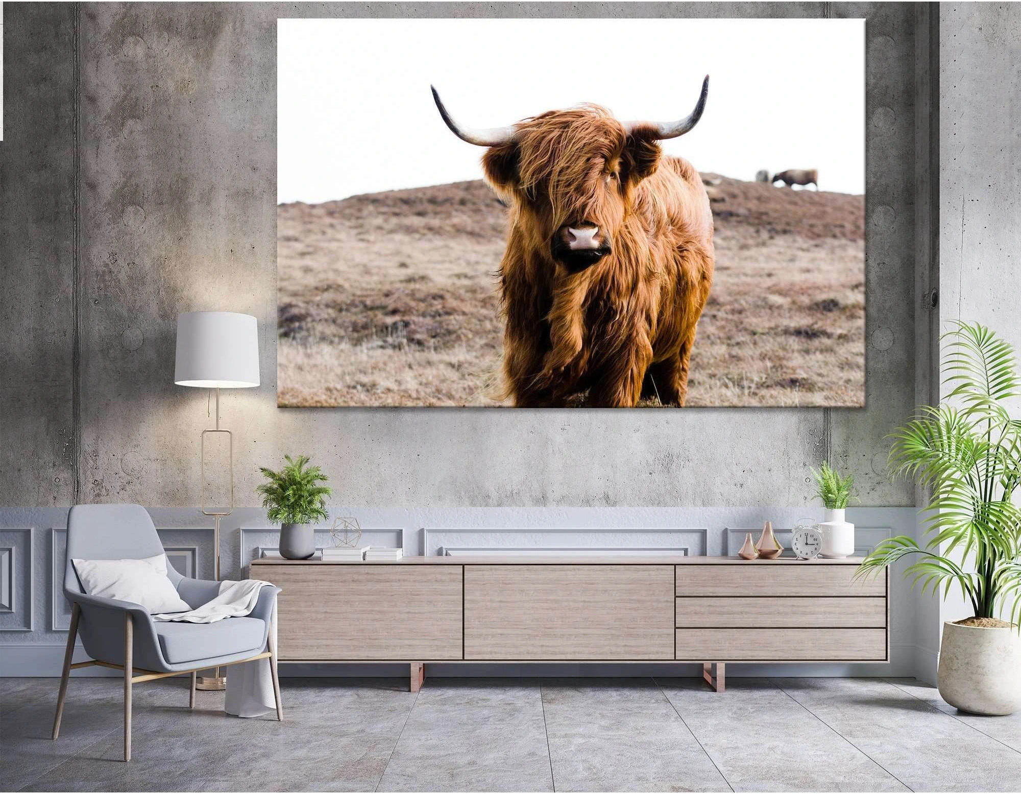 Highland Cow on Islay №04128 Ready to Hang Canvas Print - Zellart Canvas Prints ALL_Products, Cow
