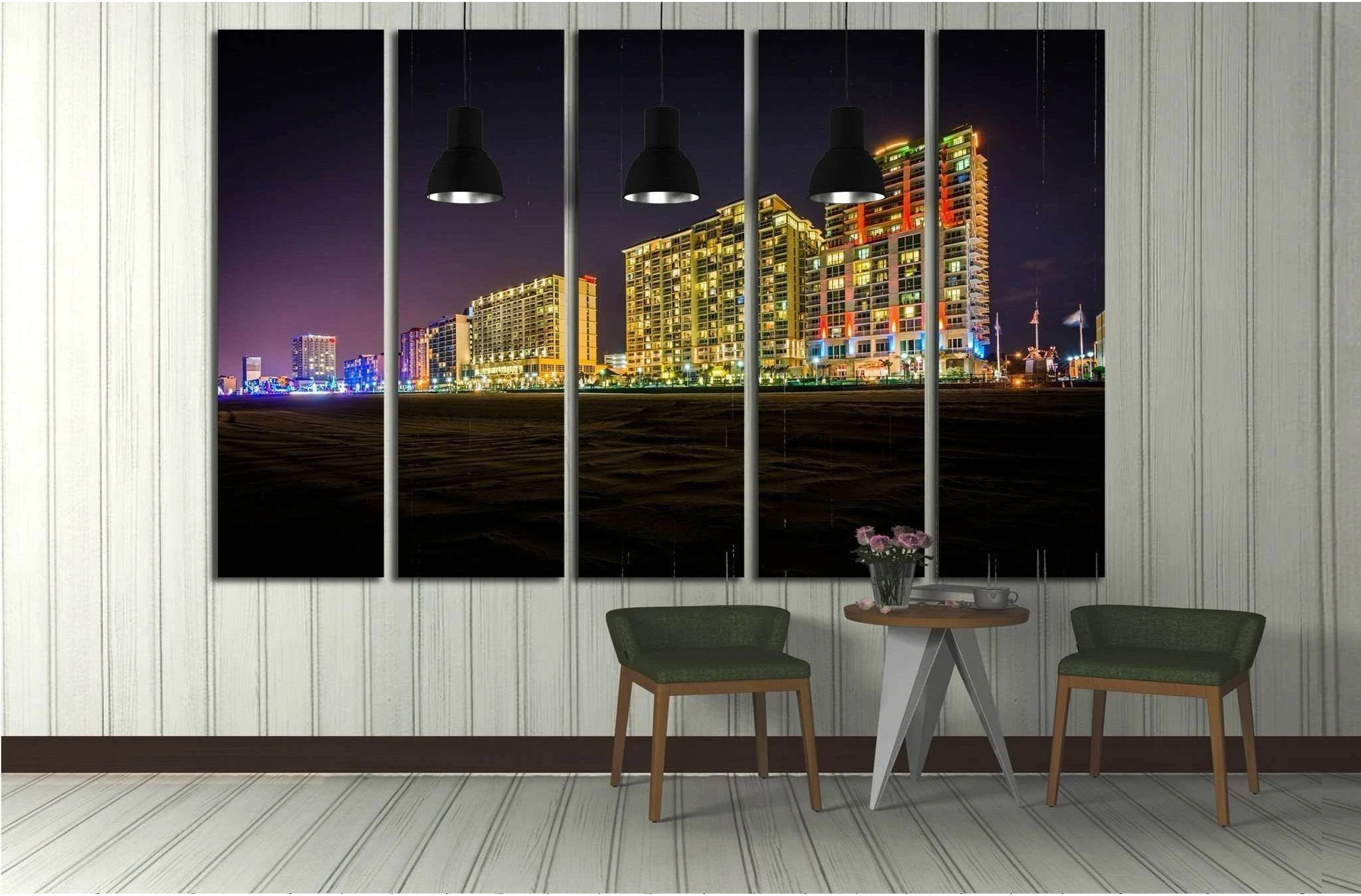 Highrise hotels on the oceanfront at night, in Virginia Beach, Virginia №1742 Ready to Hang Canvas Print - Zellart Canvas Prints ALL_Products, s-1742