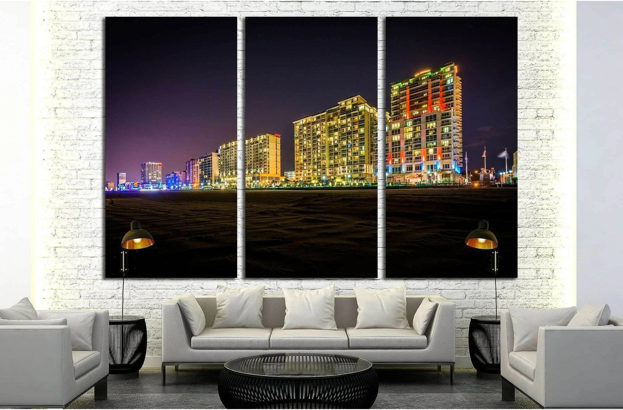 Highrise hotels on the oceanfront at night, in Virginia Beach, Virginia №1742 Ready to Hang Canvas Print - Zellart Canvas Prints ALL_Products, s-1742