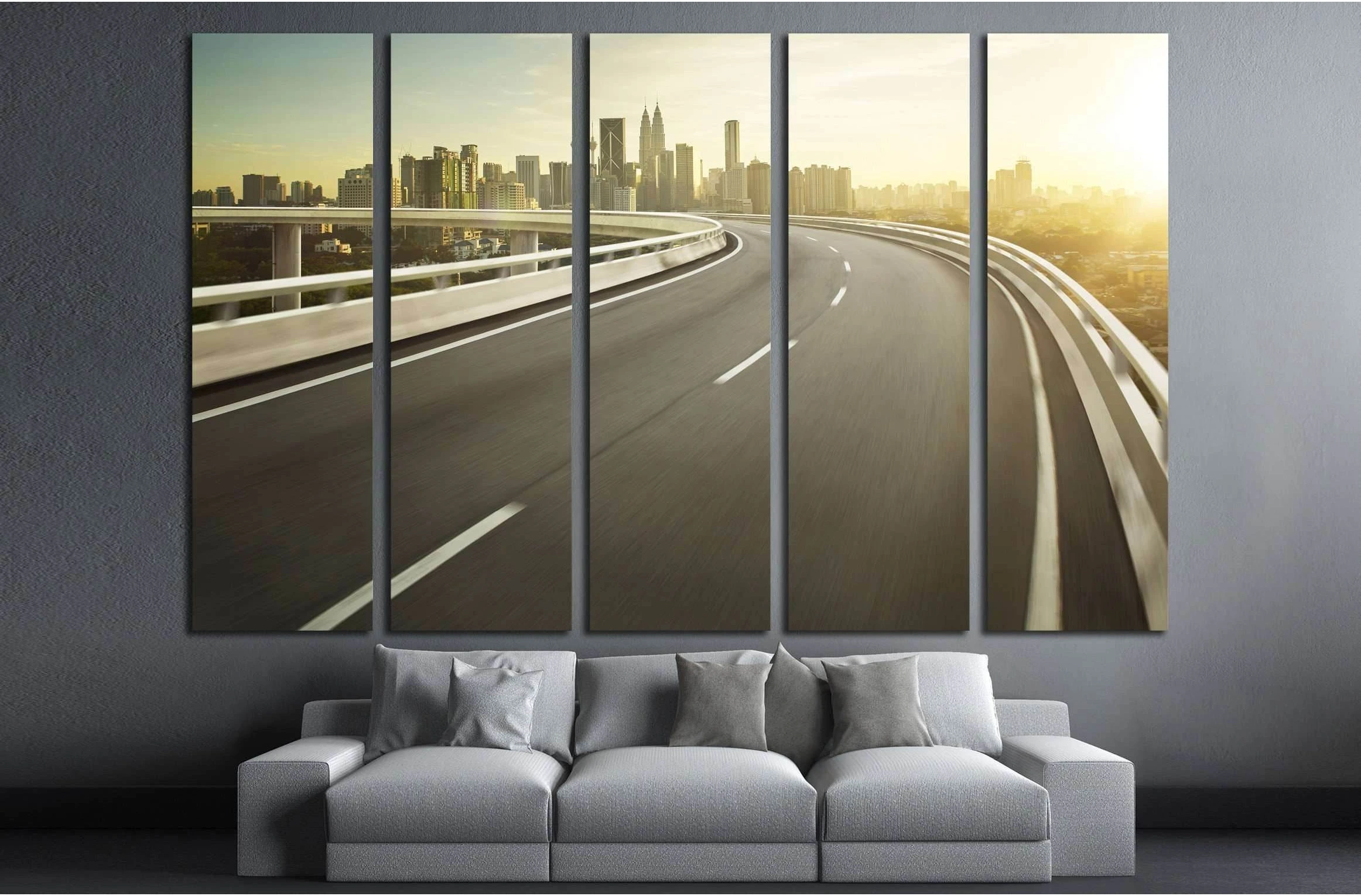 Highway overpass motion blur with city background №2299 Ready to Hang Canvas Print - Zellart Canvas Prints ALL_Products, s-2299