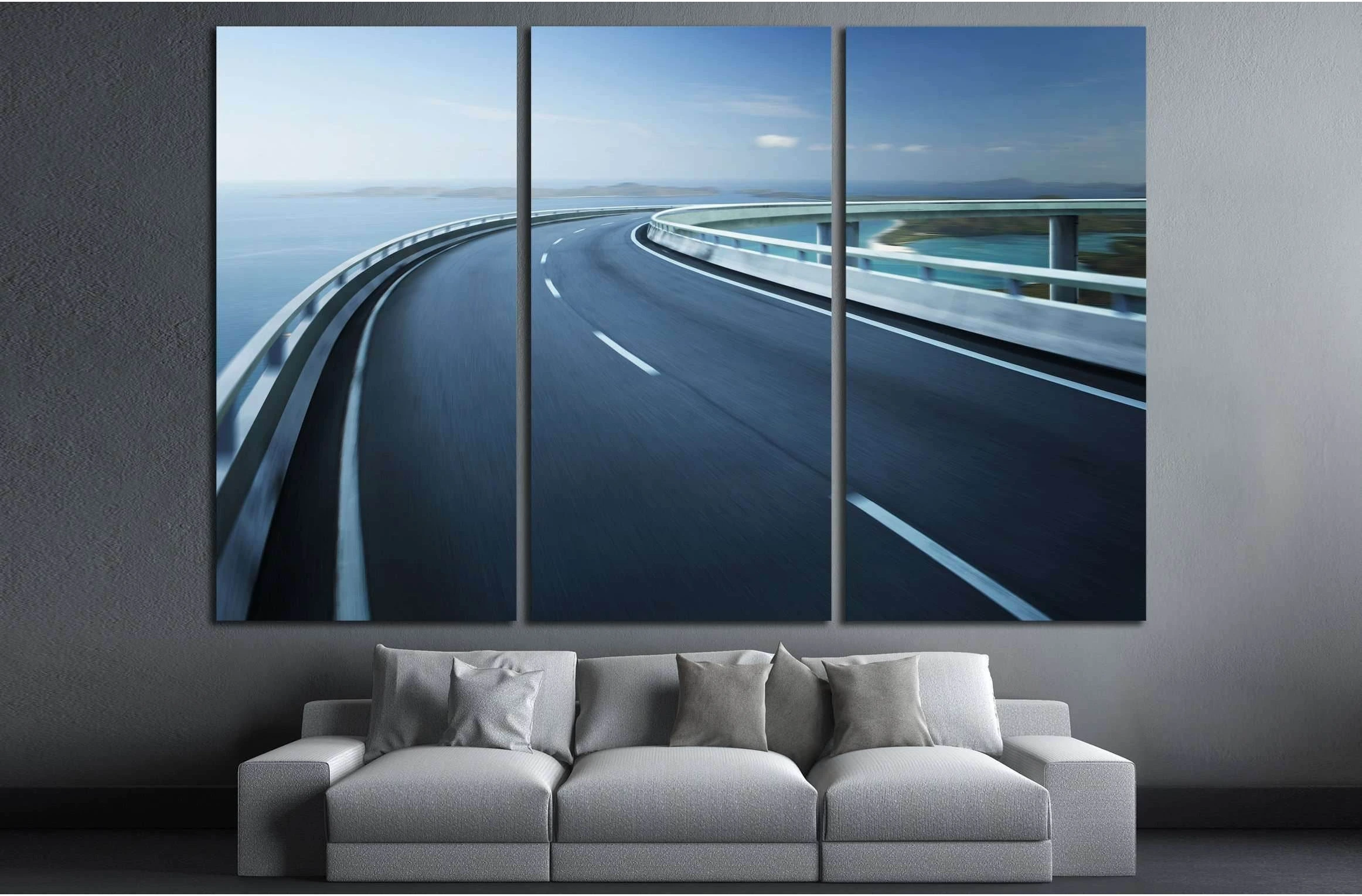 Highway overpass motion blur with coast skyline background №3284 Ready to Hang Canvas Print - Zellart Canvas Prints ALL_Products, s-3284