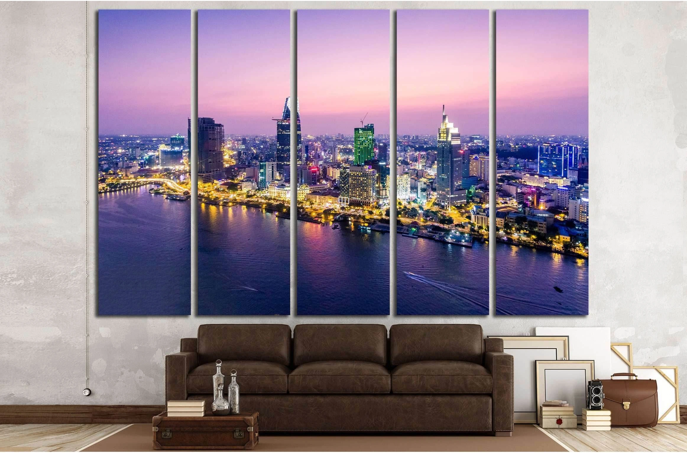 Ho Chi Minh City view at night №2722 Ready to Hang Canvas Print - Zellart Canvas Prints ALL_Products, s-2722
