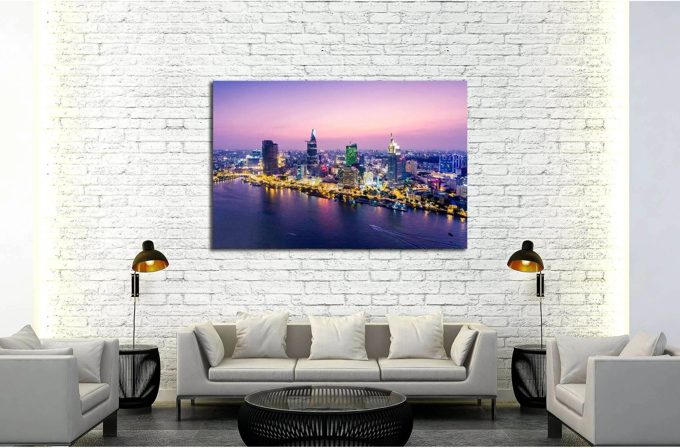 Ho Chi Minh City view at night №2722 Ready to Hang Canvas Print - Zellart Canvas Prints ALL_Products, s-2722