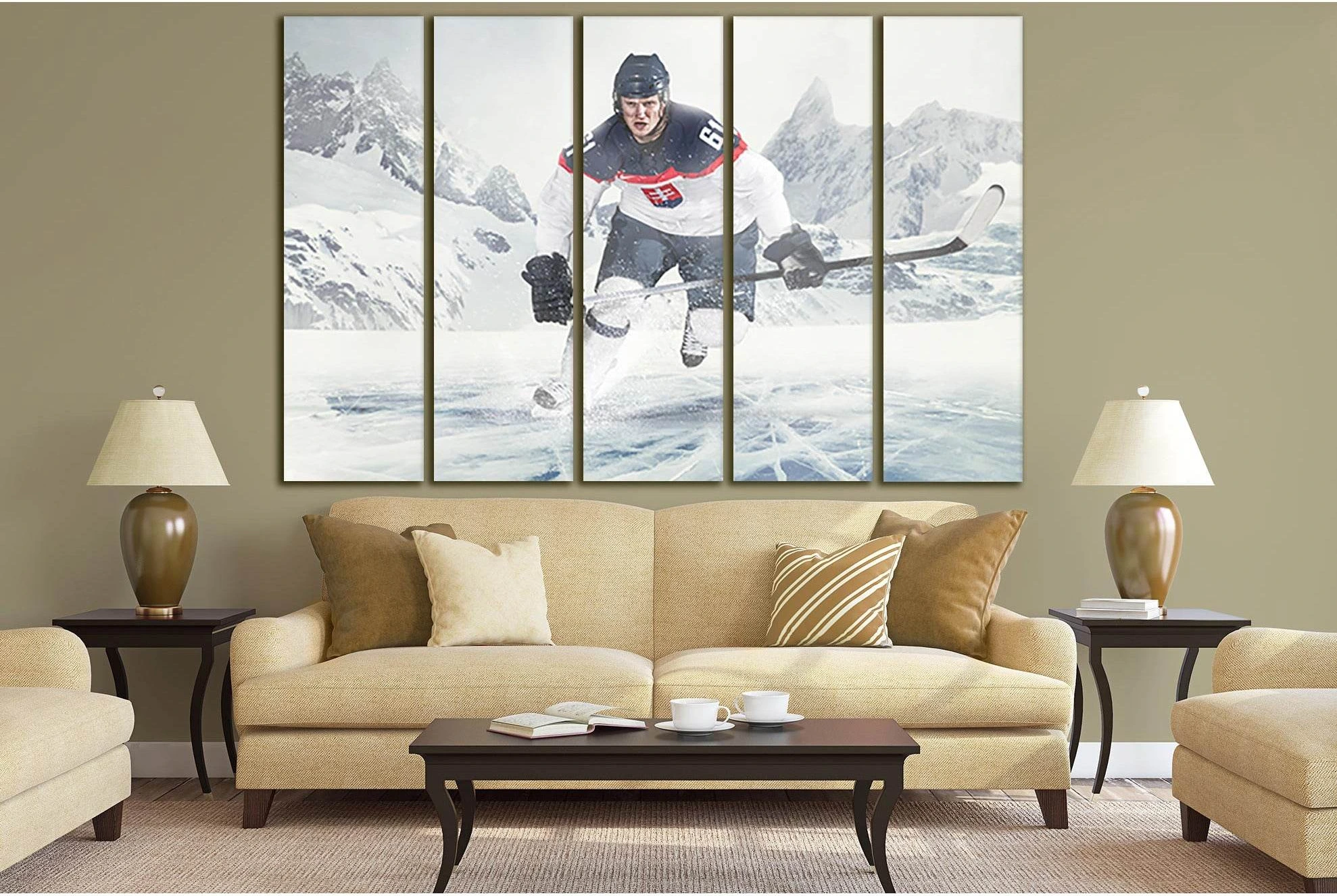 Hockey Player On Mountains Background №SL953 Ready to Hang Canvas Print - Zellart Canvas Prints 0new, ALL_Products, Sports & Motivation