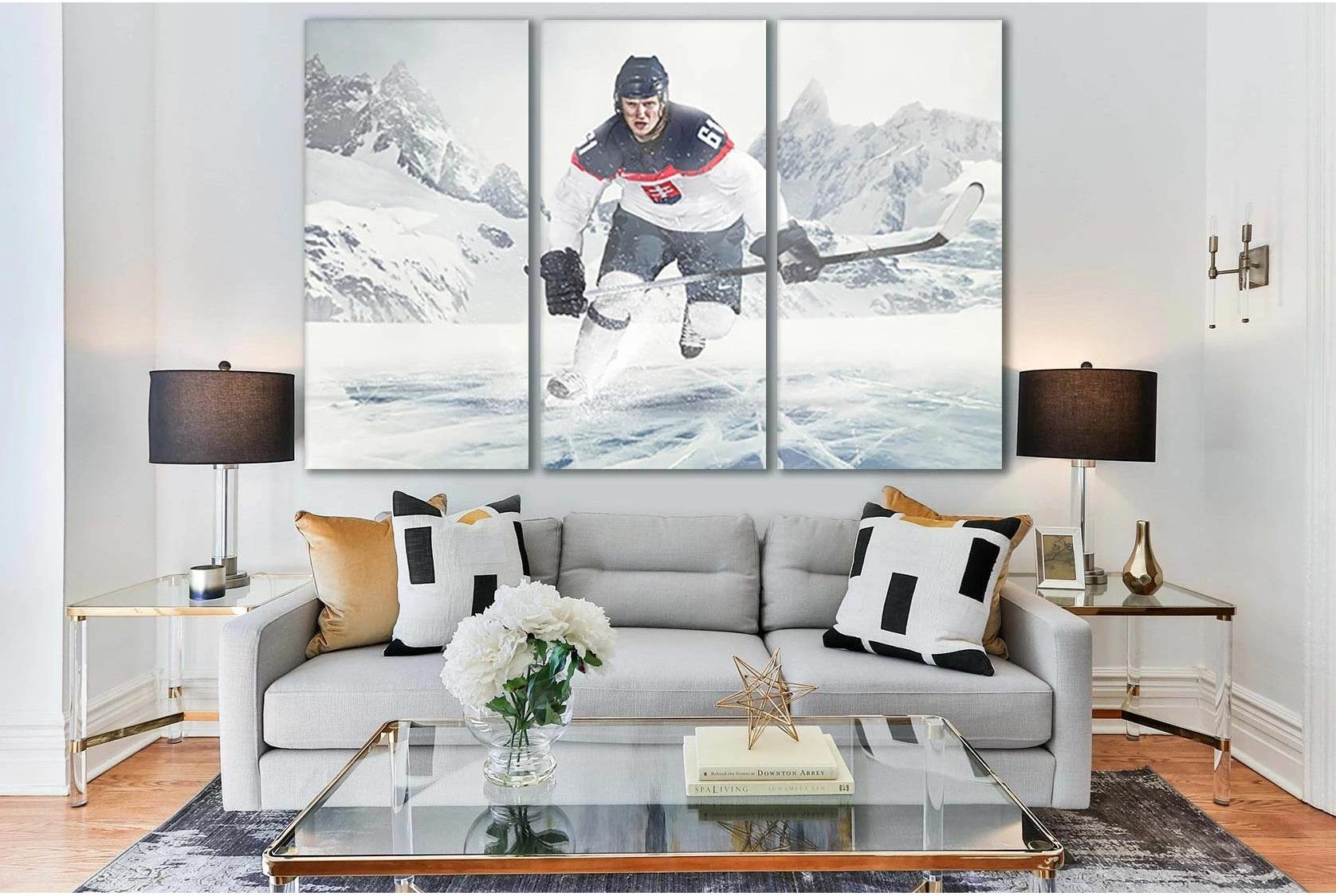 Hockey Player On Mountains Background №SL953 Ready to Hang Canvas Print - Zellart Canvas Prints 0new, ALL_Products, Sports & Motivation