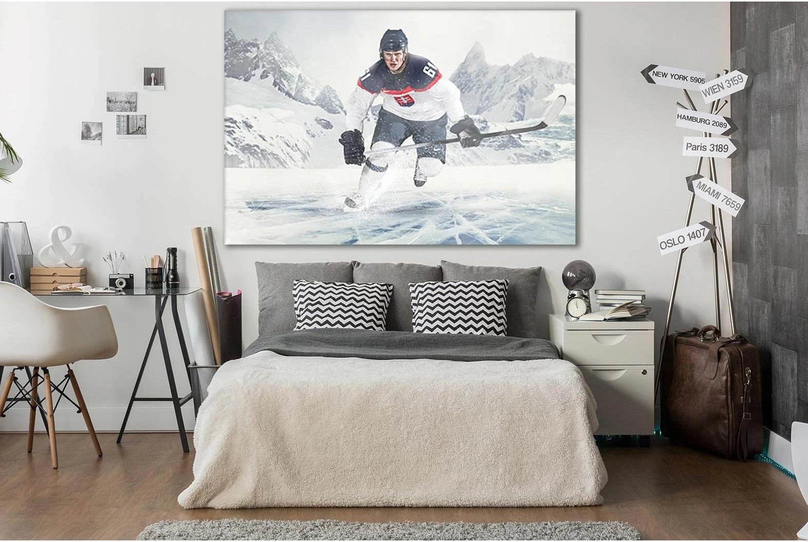 Hockey Player On Mountains Background №SL953 Ready to Hang Canvas Print - Zellart Canvas Prints 0new, ALL_Products, Sports & Motivation
