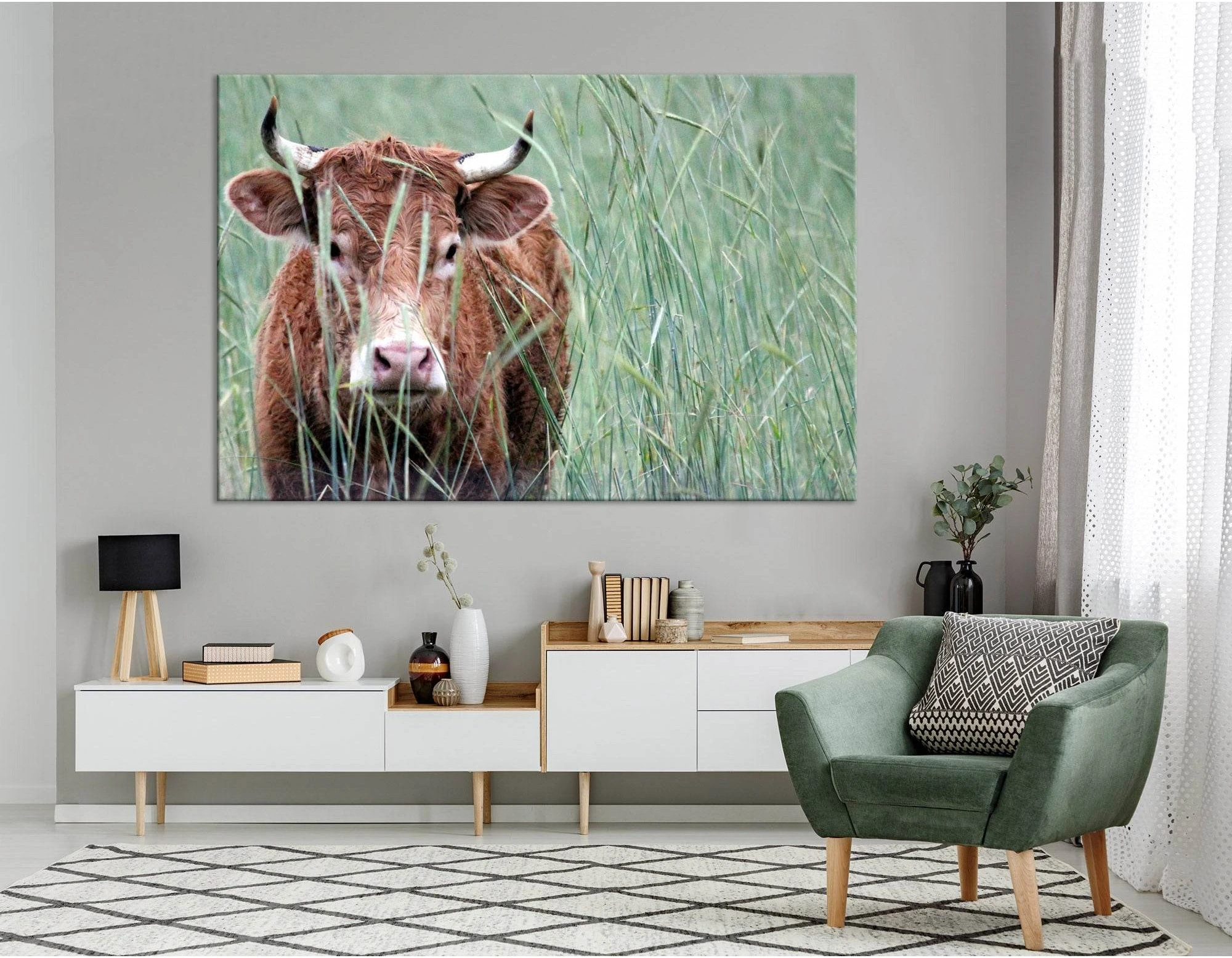 Holstein Cow On The Field №04234 Ready to Hang Canvas Print - Zellart Canvas Prints ALL_Products, Cow