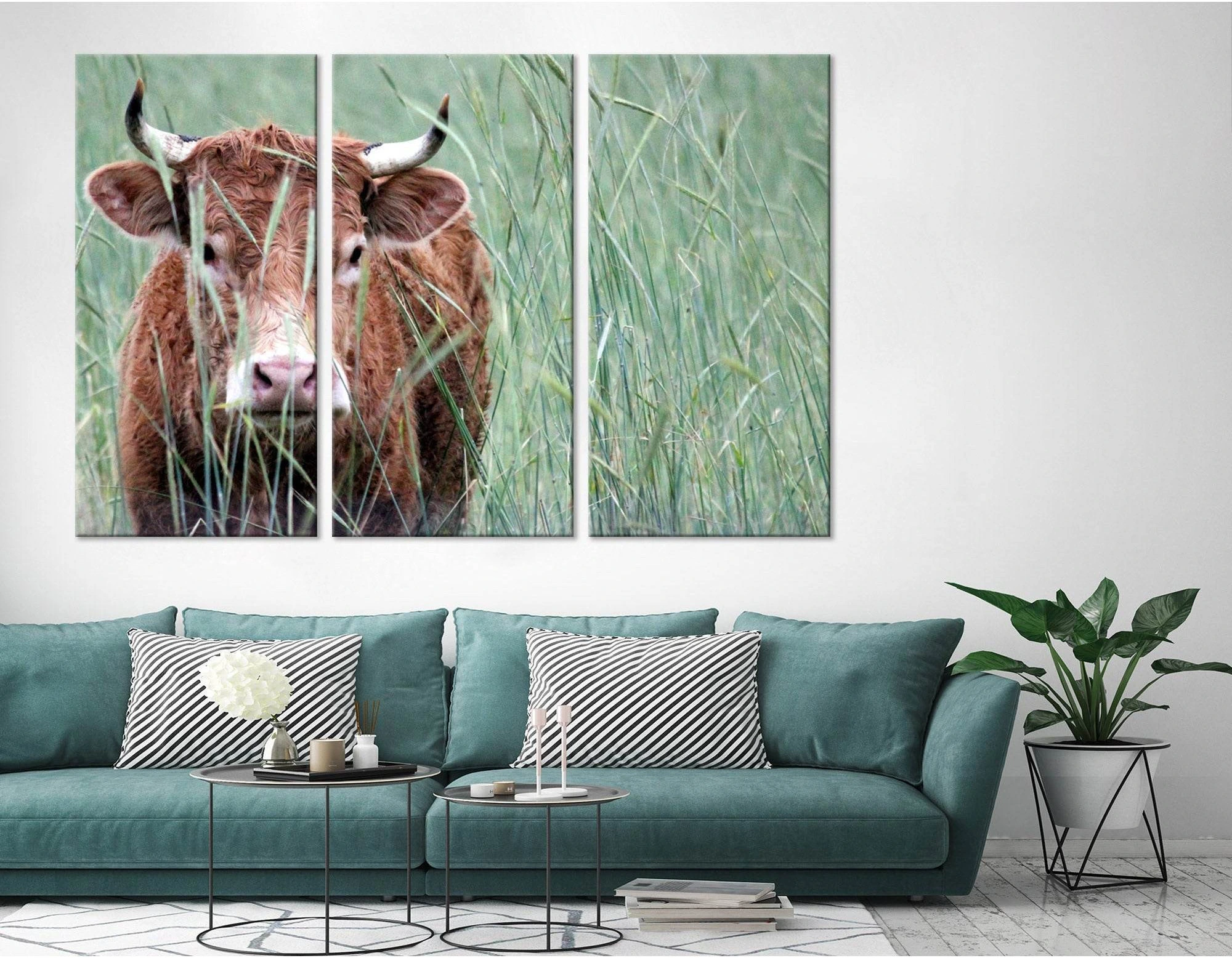 Holstein Cow On The Field №04234 Ready to Hang Canvas Print - Zellart Canvas Prints ALL_Products, Cow