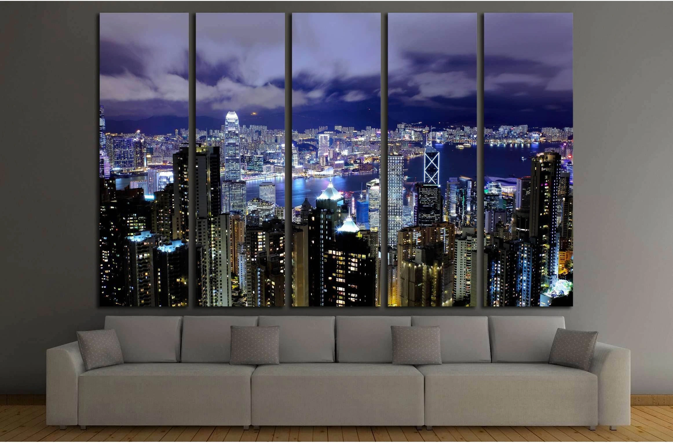 Hong Kong at night №2606 Ready to Hang Canvas Print - Zellart Canvas Prints ALL_Products, s-2606