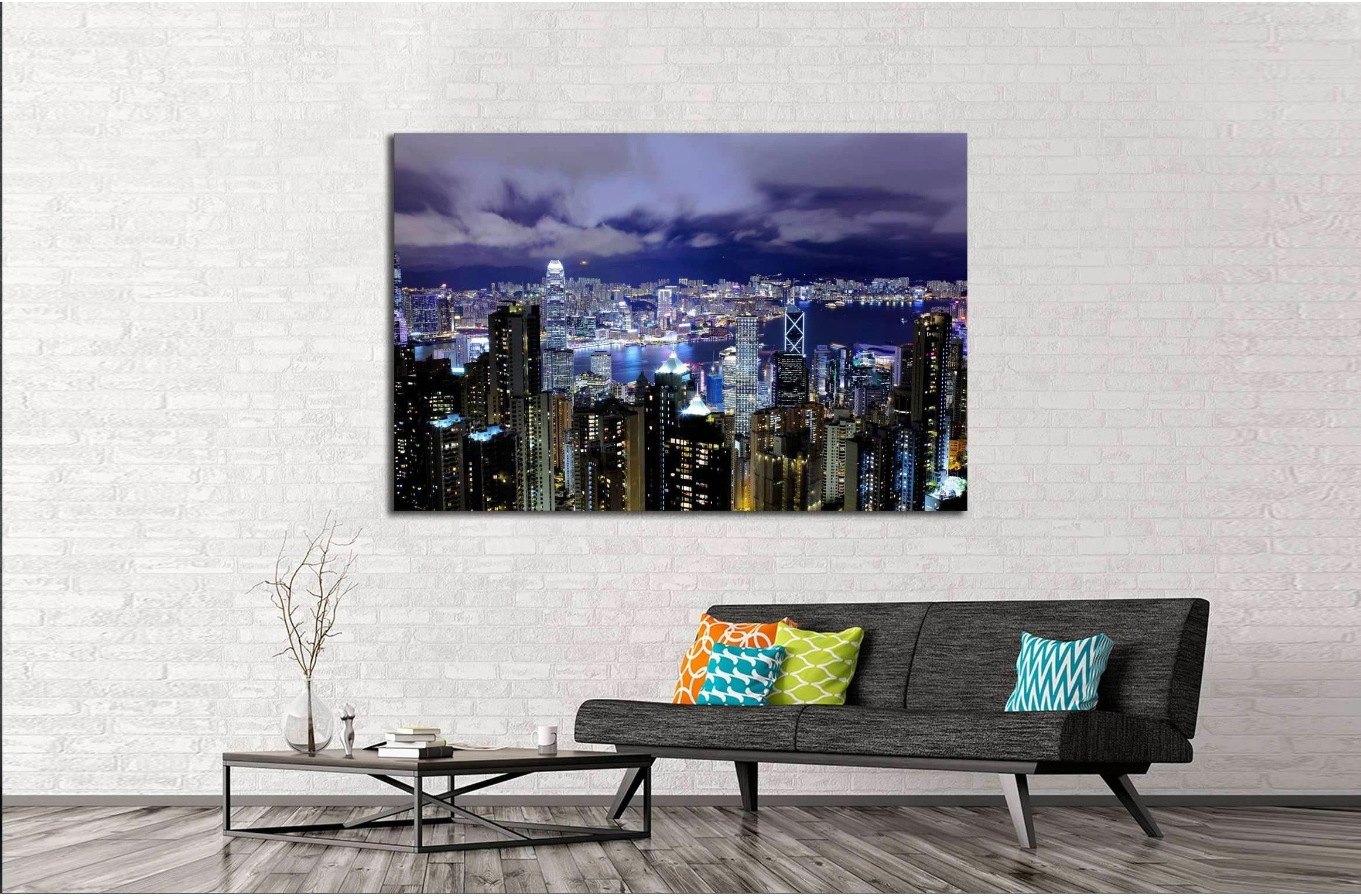 Hong Kong at night №2606 Ready to Hang Canvas Print - Zellart Canvas Prints ALL_Products, s-2606