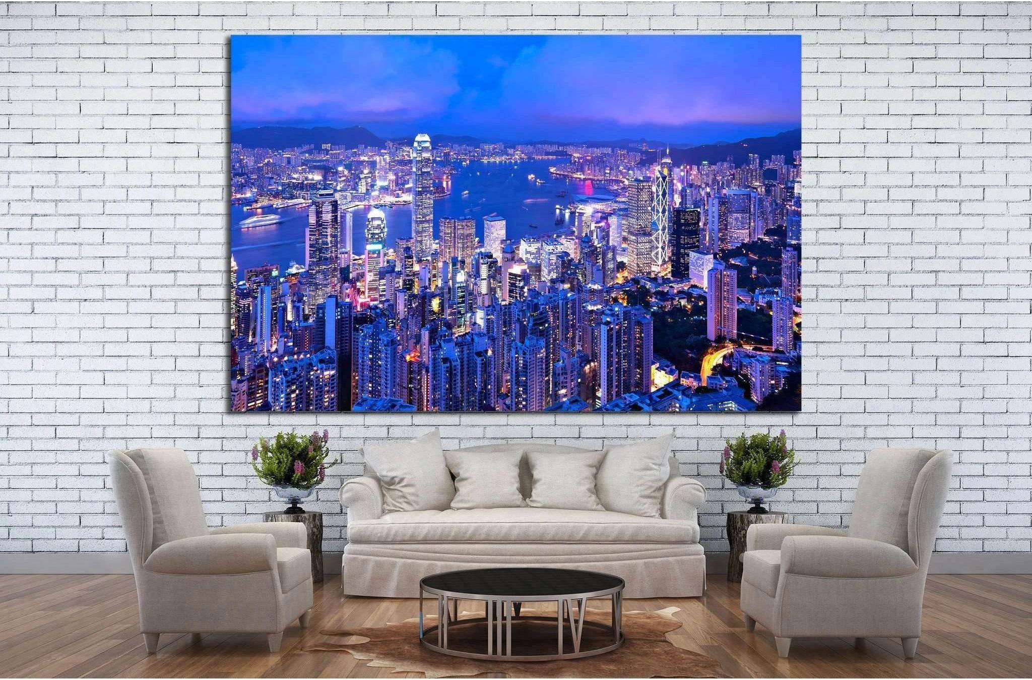 Hong Kong at night №764 Ready to Hang Canvas Print - Zellart Canvas Prints ALL_Products, s-764