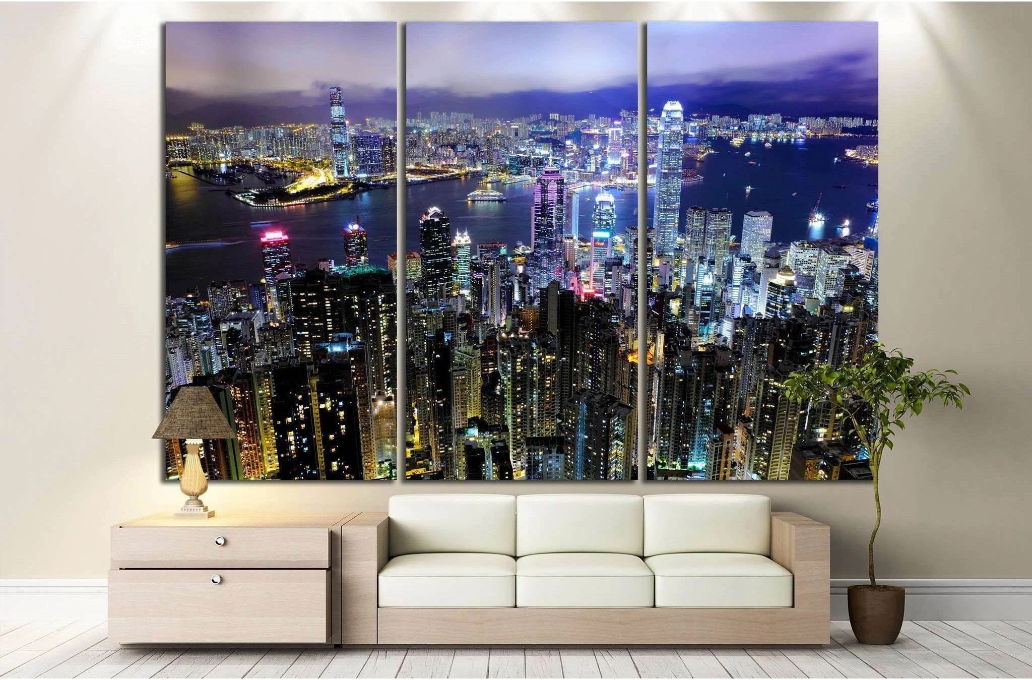 Hong Kong at night №771 Ready to Hang Canvas Print - Zellart Canvas Prints ALL_Products, s-771