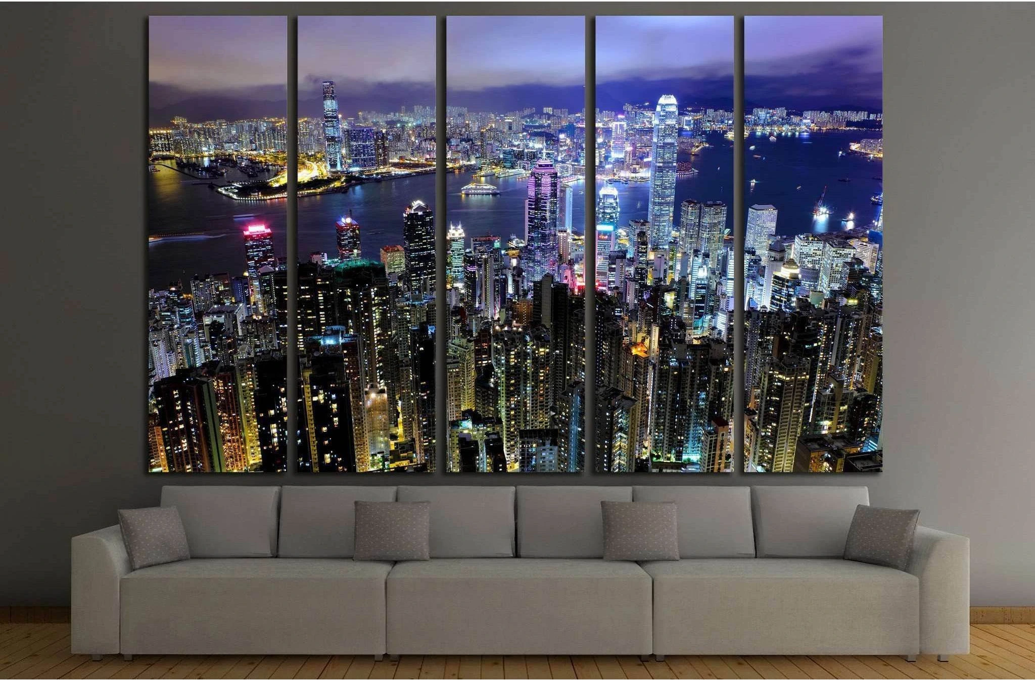 Hong Kong at night №771 Ready to Hang Canvas Print - Zellart Canvas Prints ALL_Products, s-771